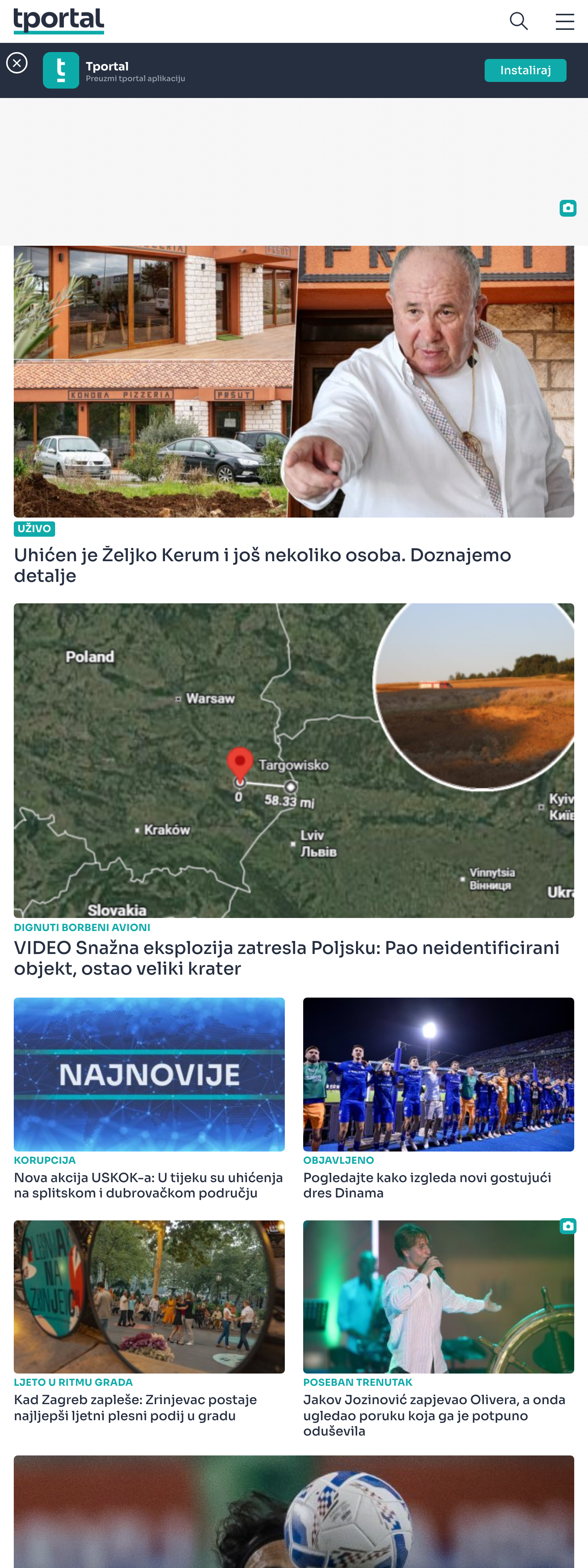 Screenshot of the tportal front page