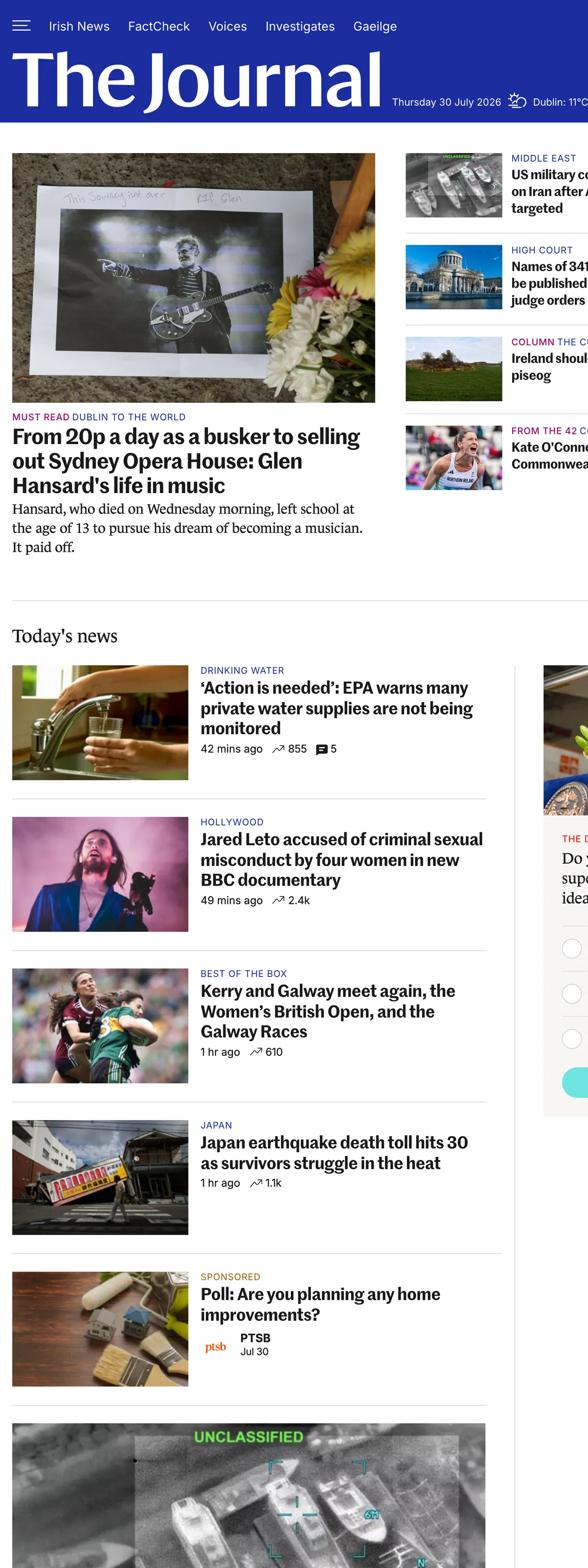 Screenshot of the TheJournal.ie front page
