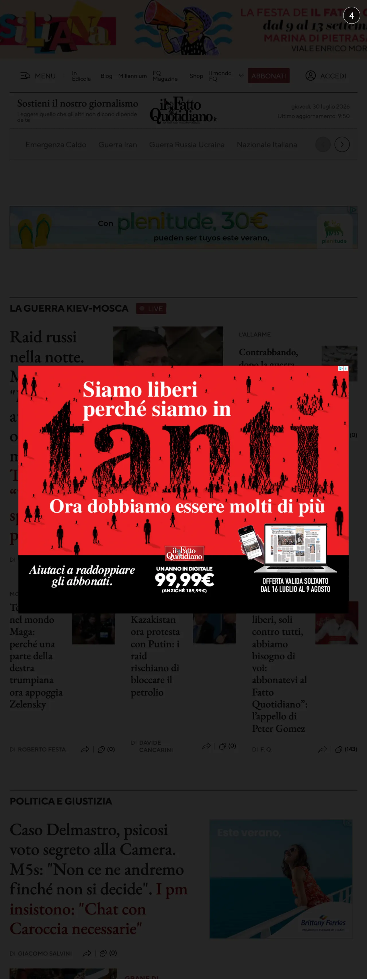 Screenshot of the Il Fatto Quotidiano front page