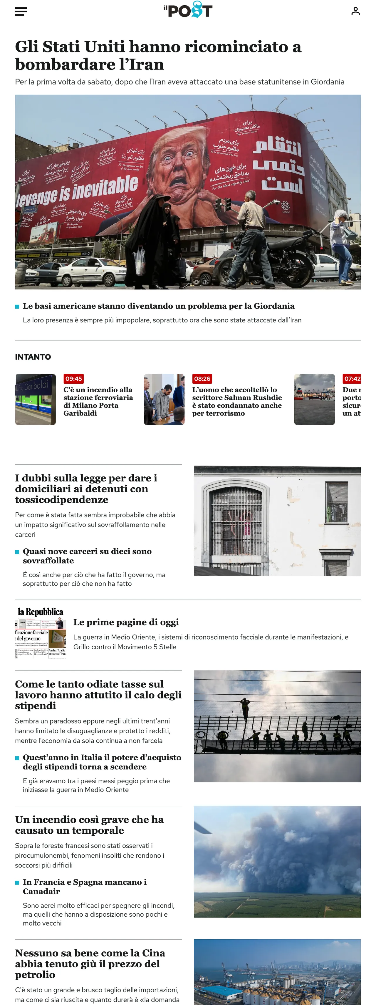 Screenshot of the Il Post front page