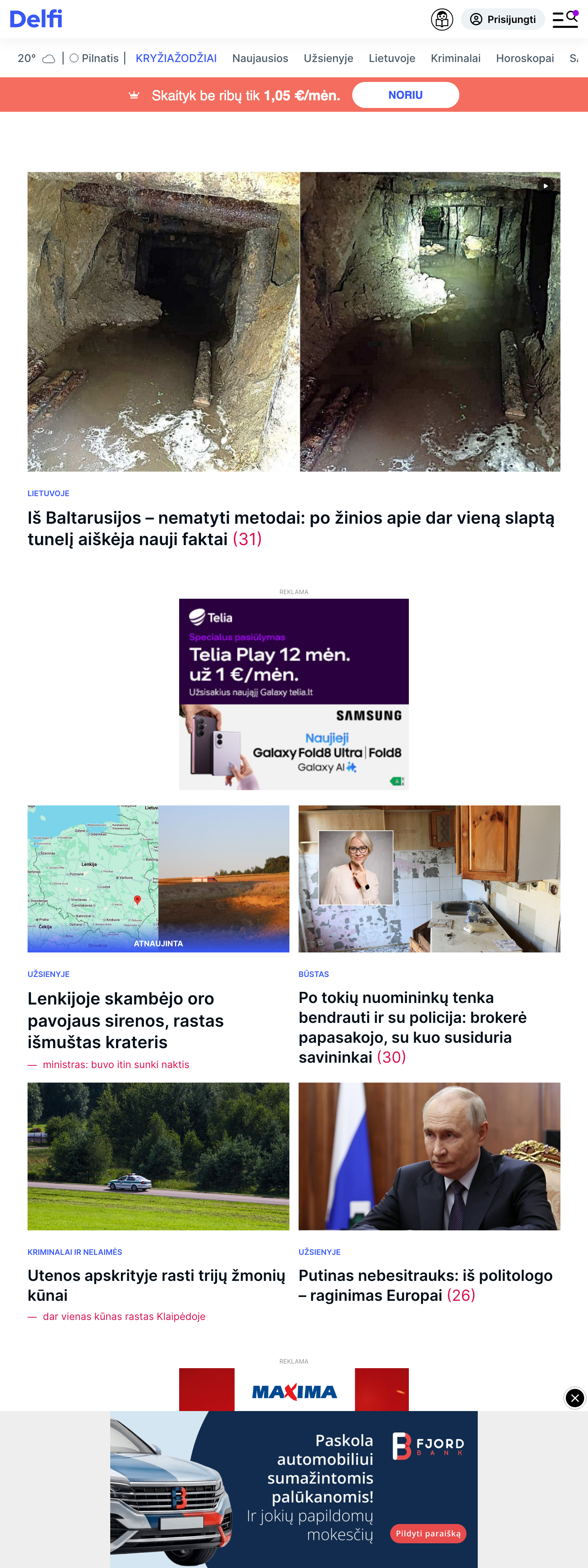 Screenshot of the Delfi front page