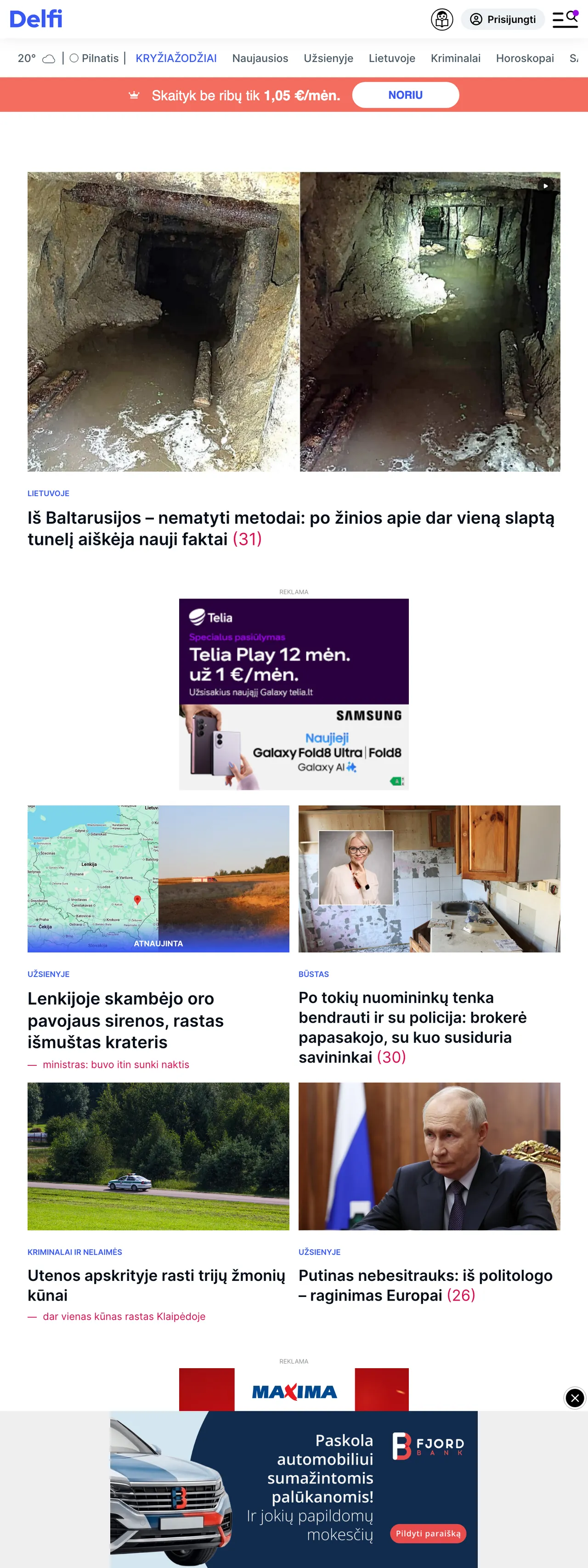 Screenshot of the Delfi front page