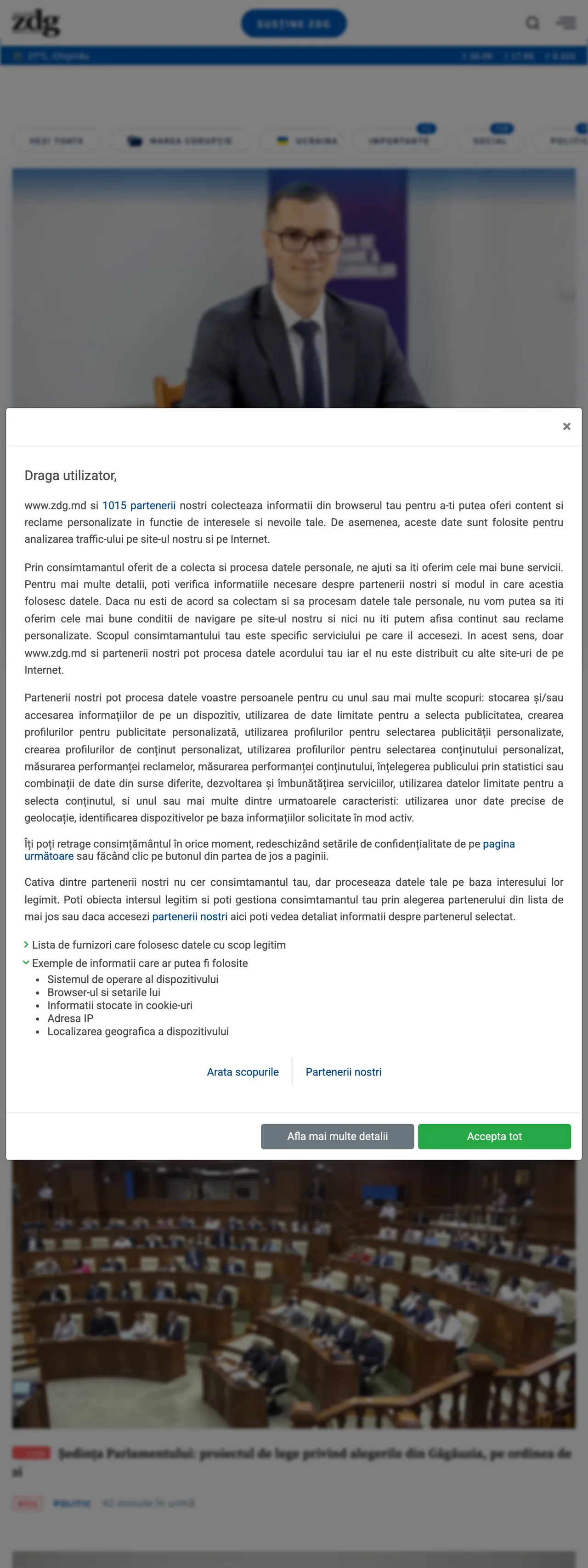 Screenshot of the Ziarul de Gardă front page
