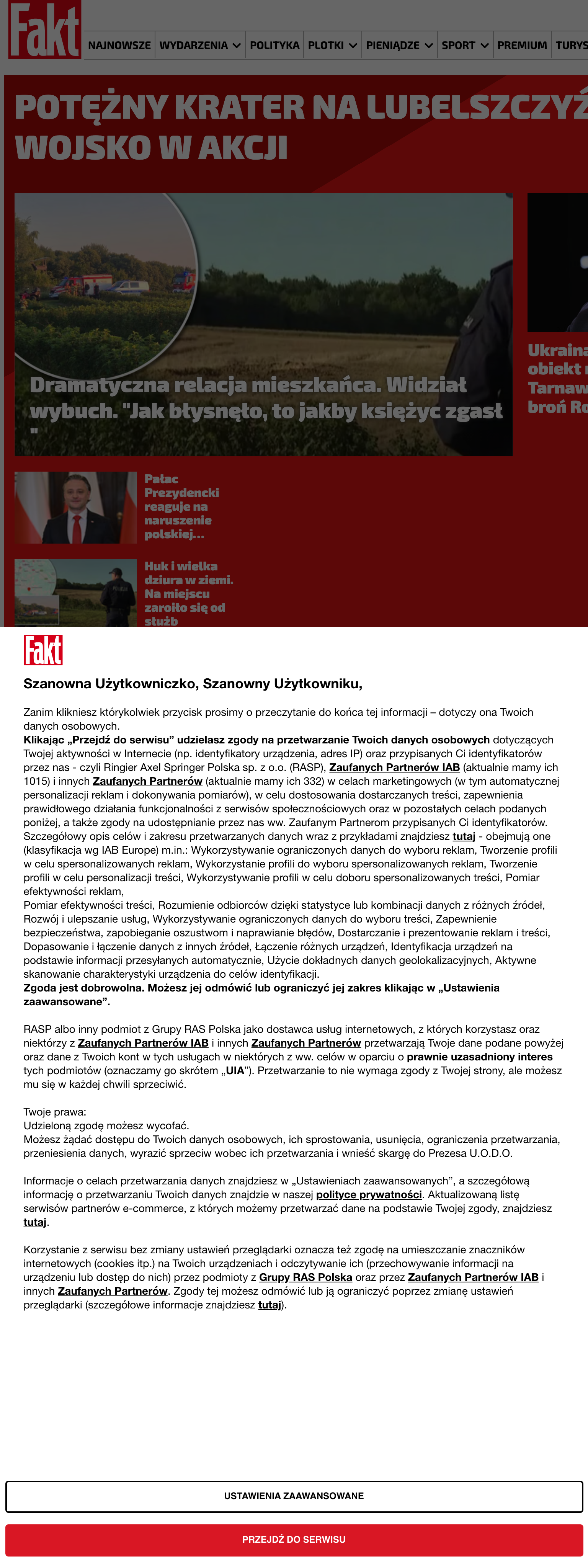 Screenshot of the Fakt front page