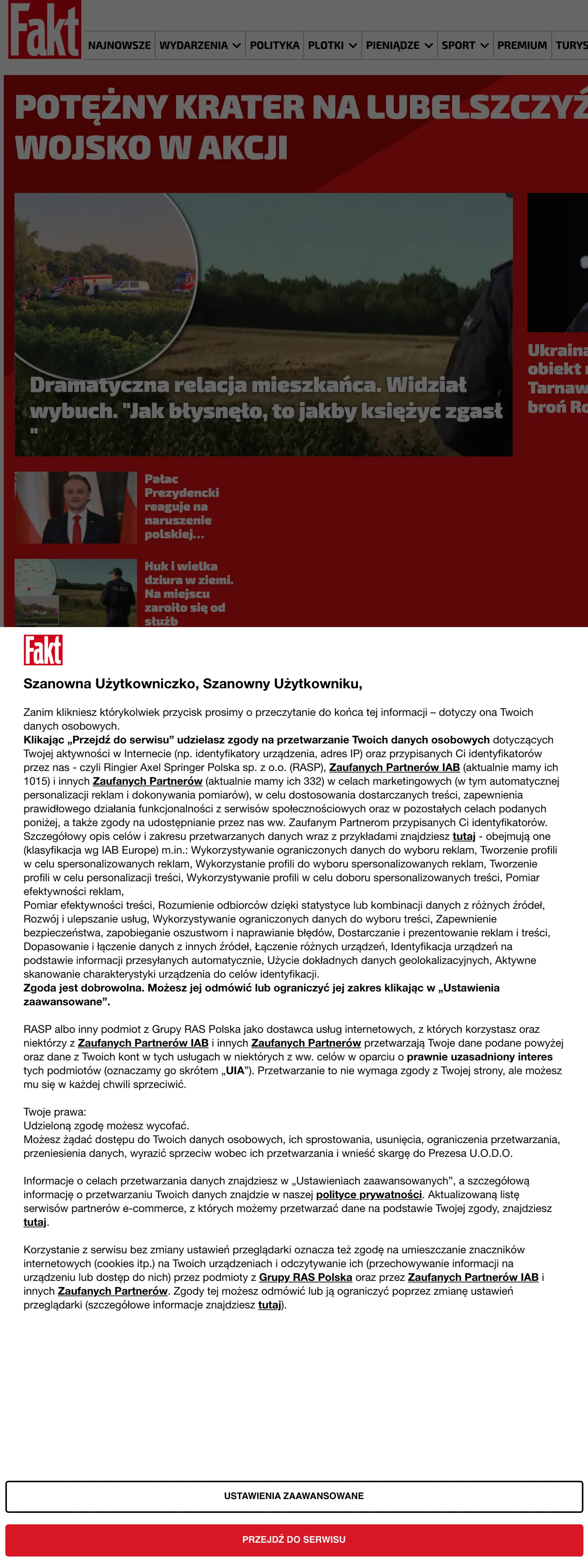 Screenshot of the Fakt front page