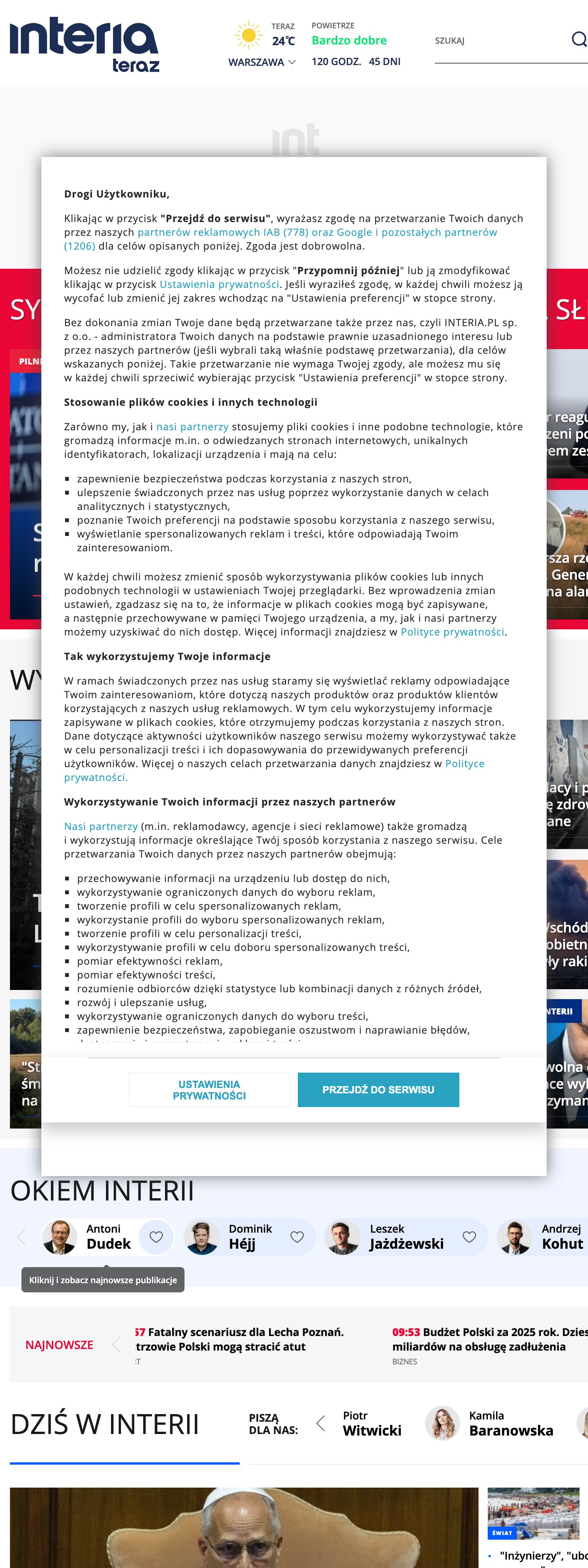 Screenshot of the Interia front page