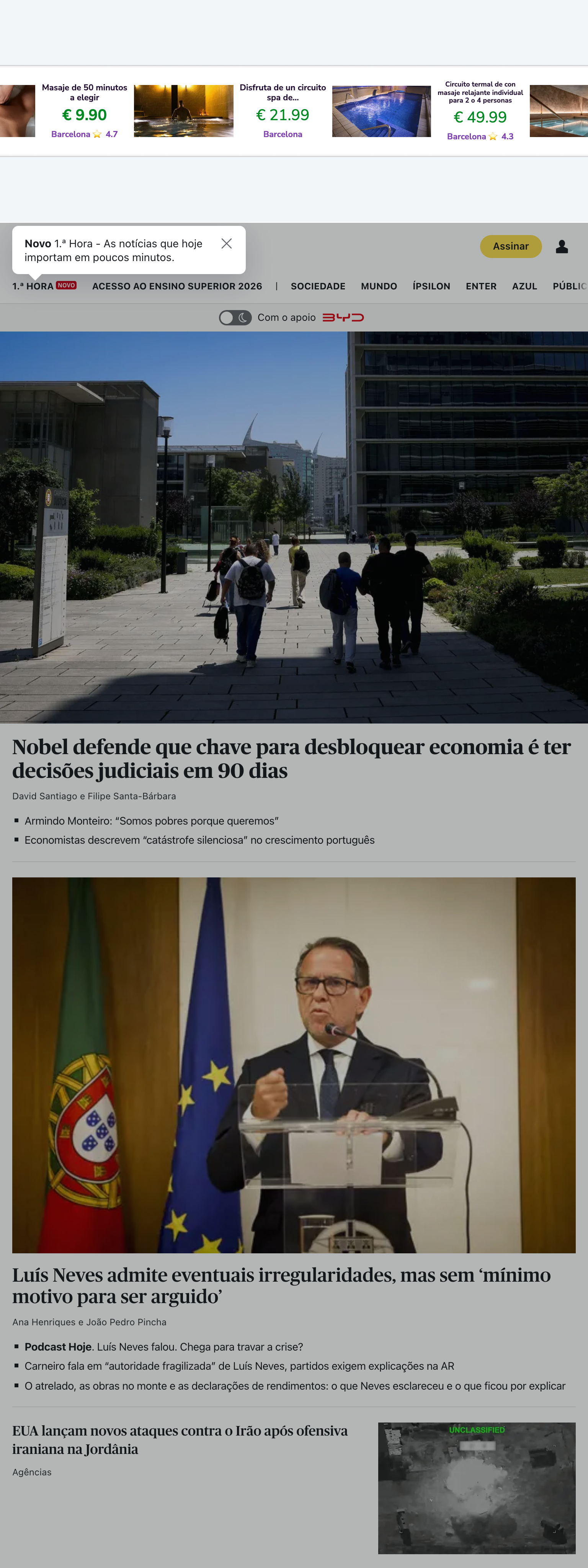 Screenshot of the Público front page