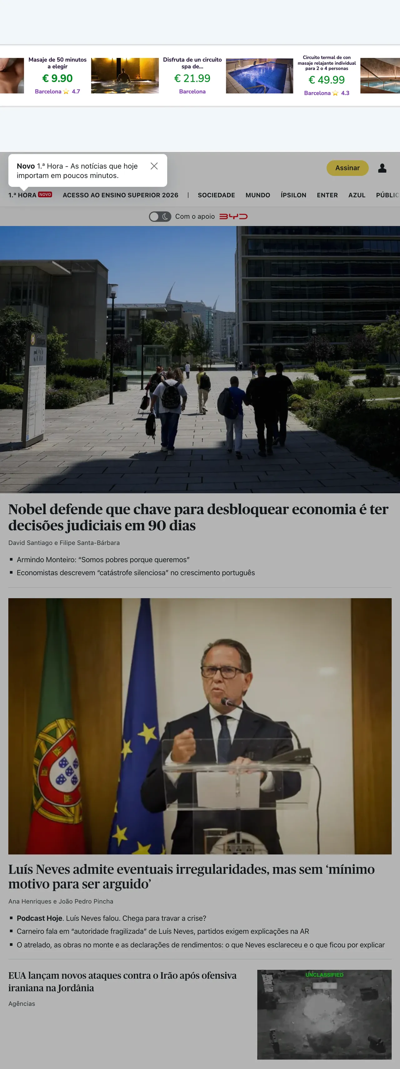 Screenshot of the Público front page