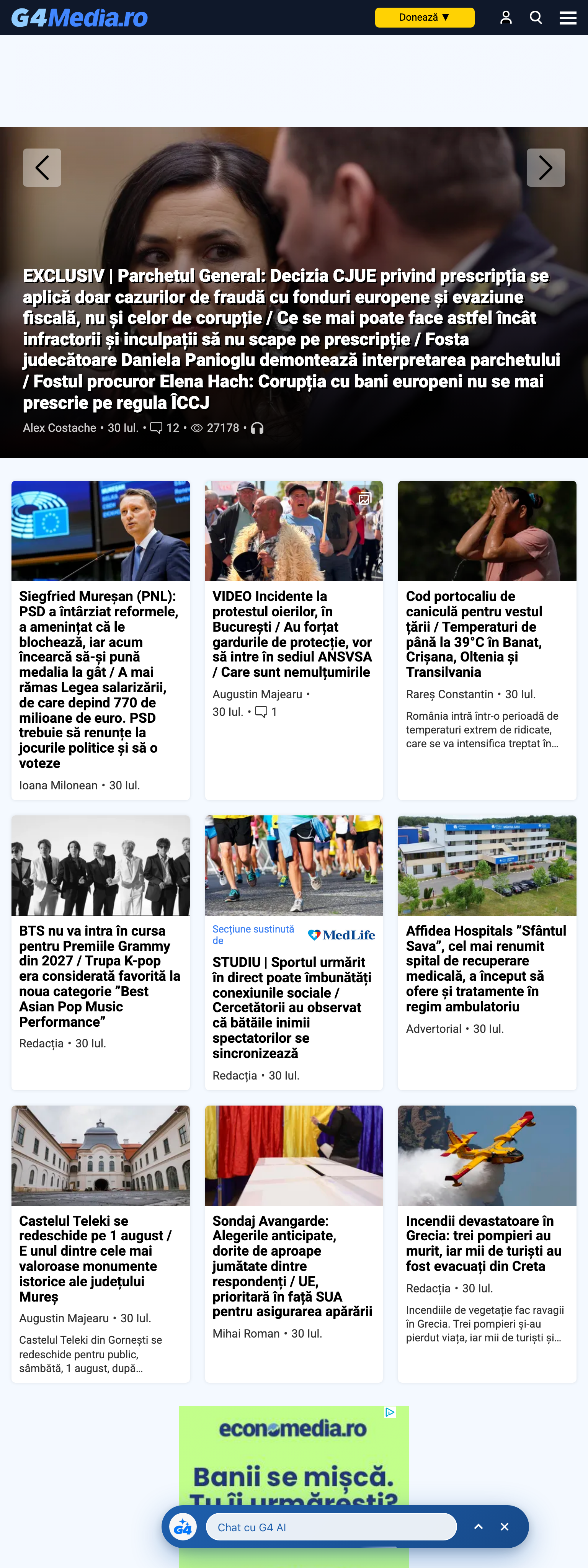 Screenshot of the G4Media front page