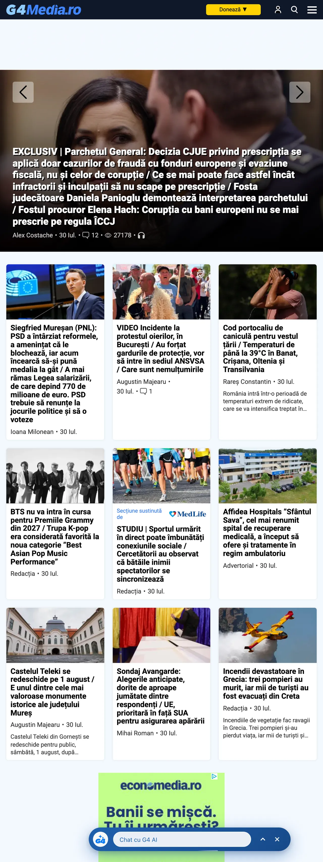 Screenshot of the G4Media front page