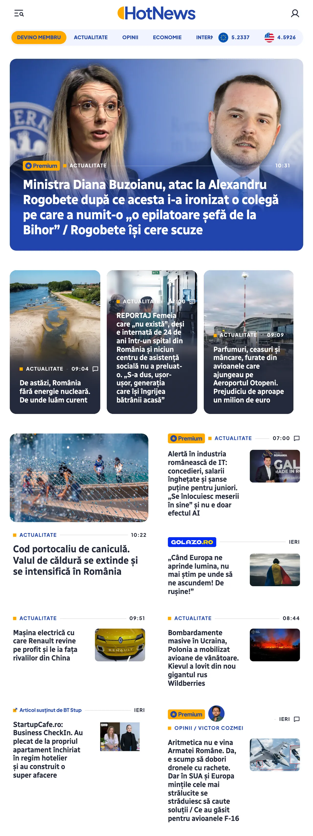 Screenshot of the HotNews.ro front page
