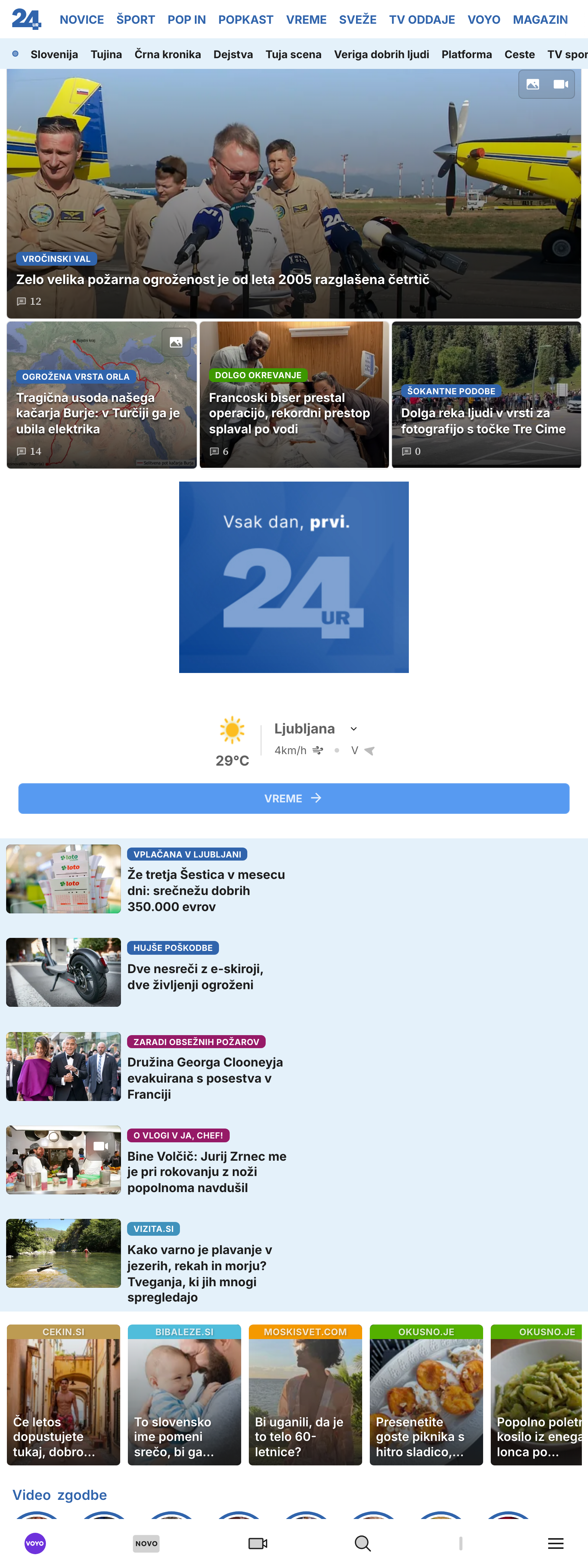 Screenshot of the 24ur front page