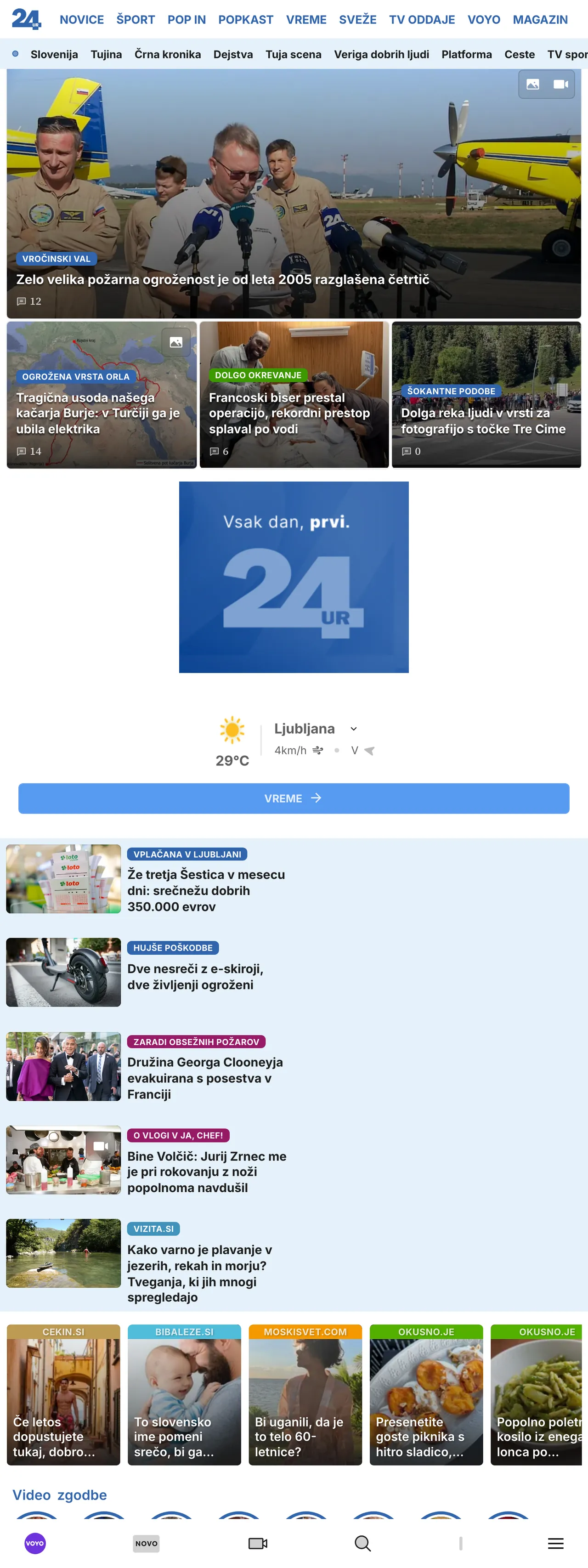 Screenshot of the 24ur front page