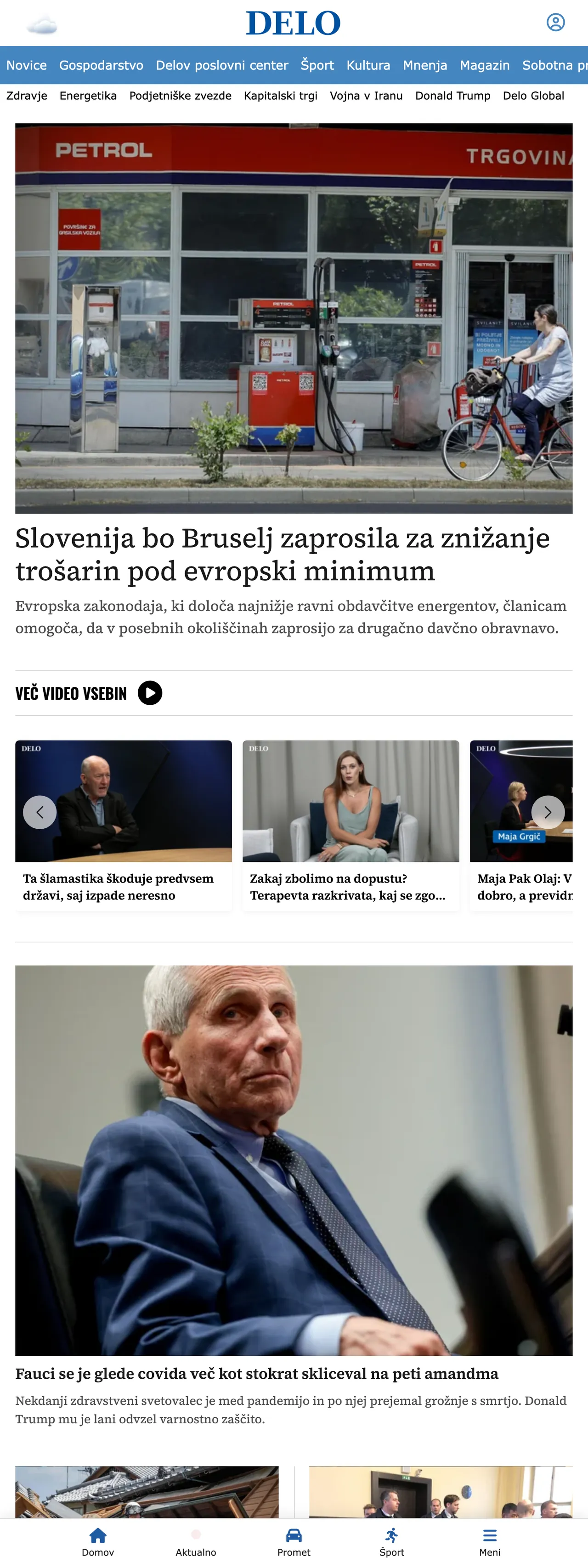 Screenshot of the Delo front page