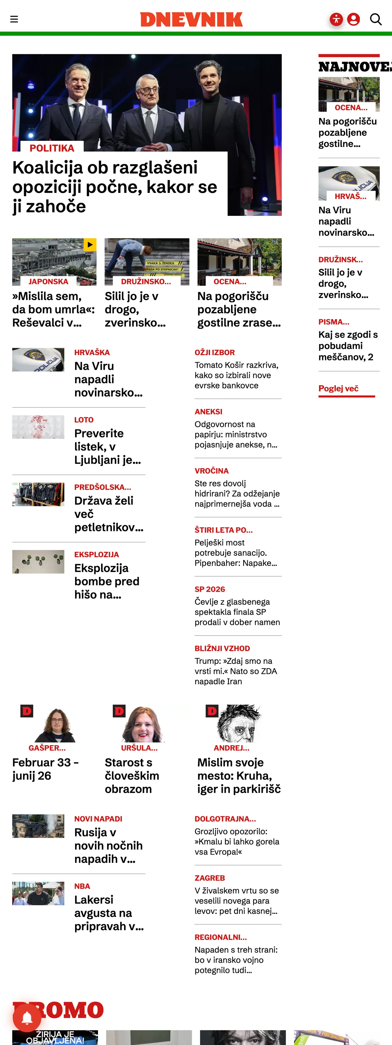 Screenshot of the Dnevnik front page