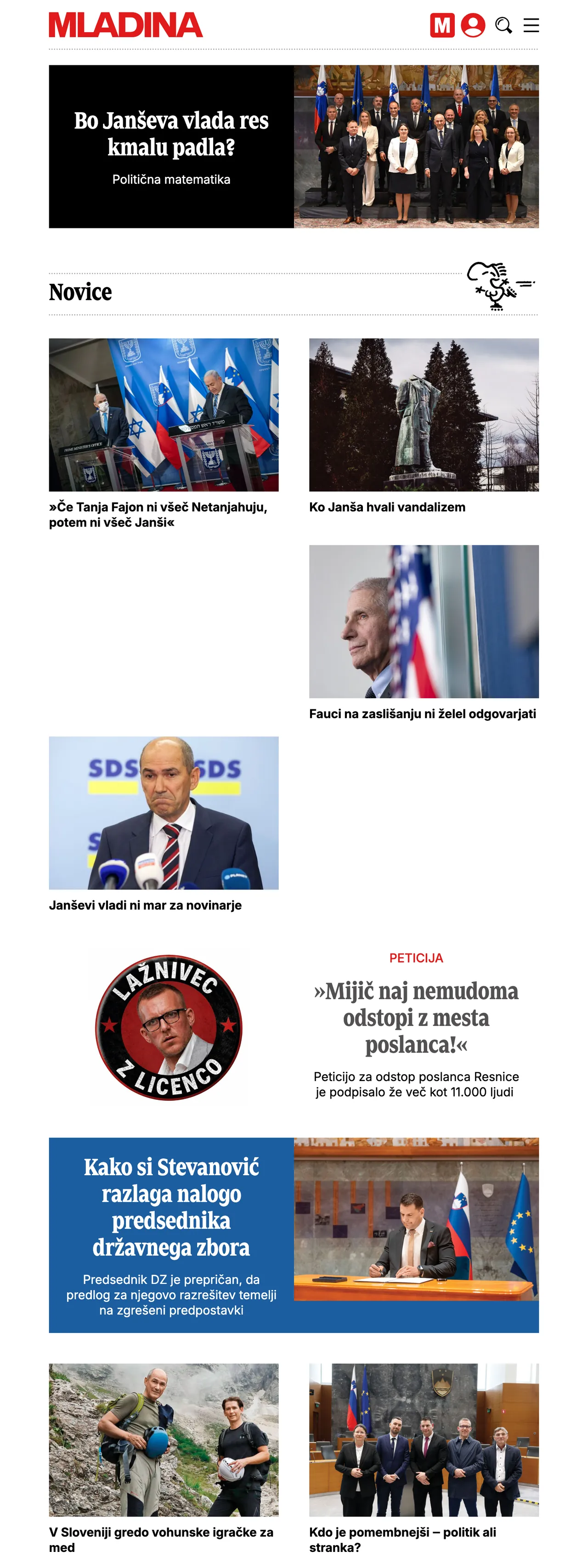 Screenshot of the Mladina front page