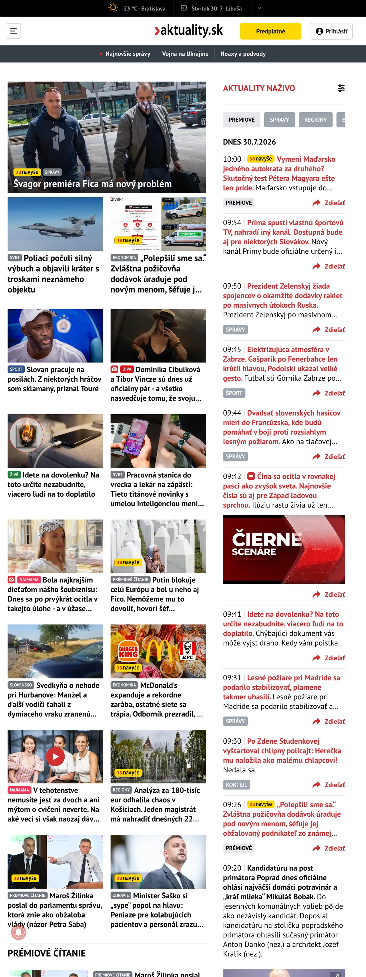 Screenshot of the Aktuality.sk front page