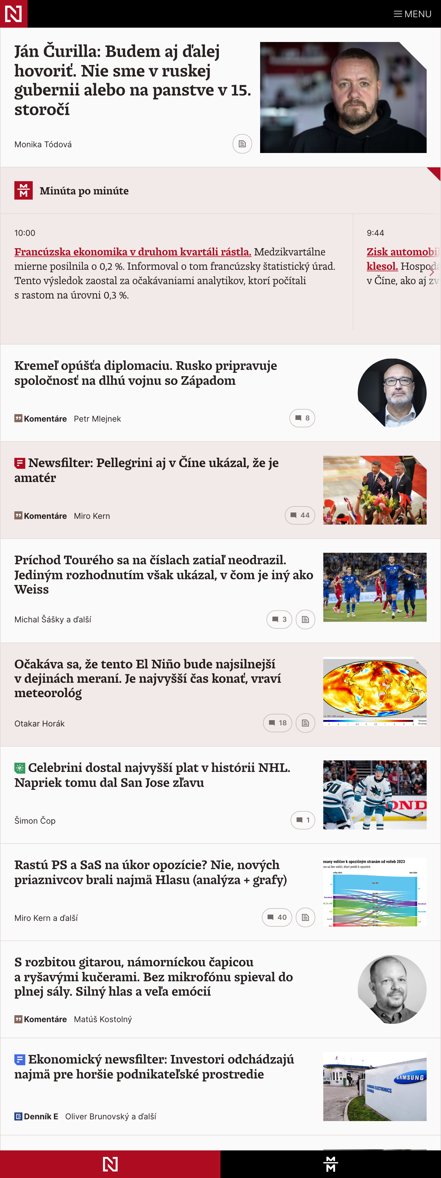 Screenshot of the Denník N front page