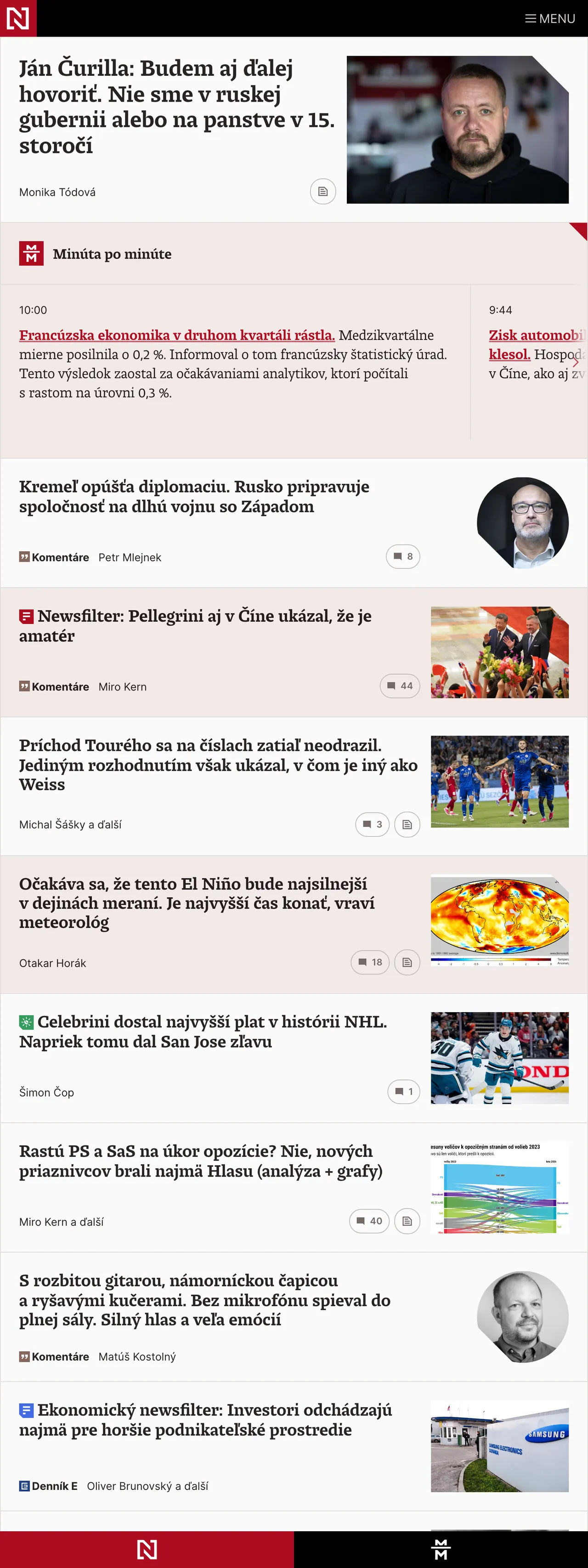 Screenshot of the Denník N front page