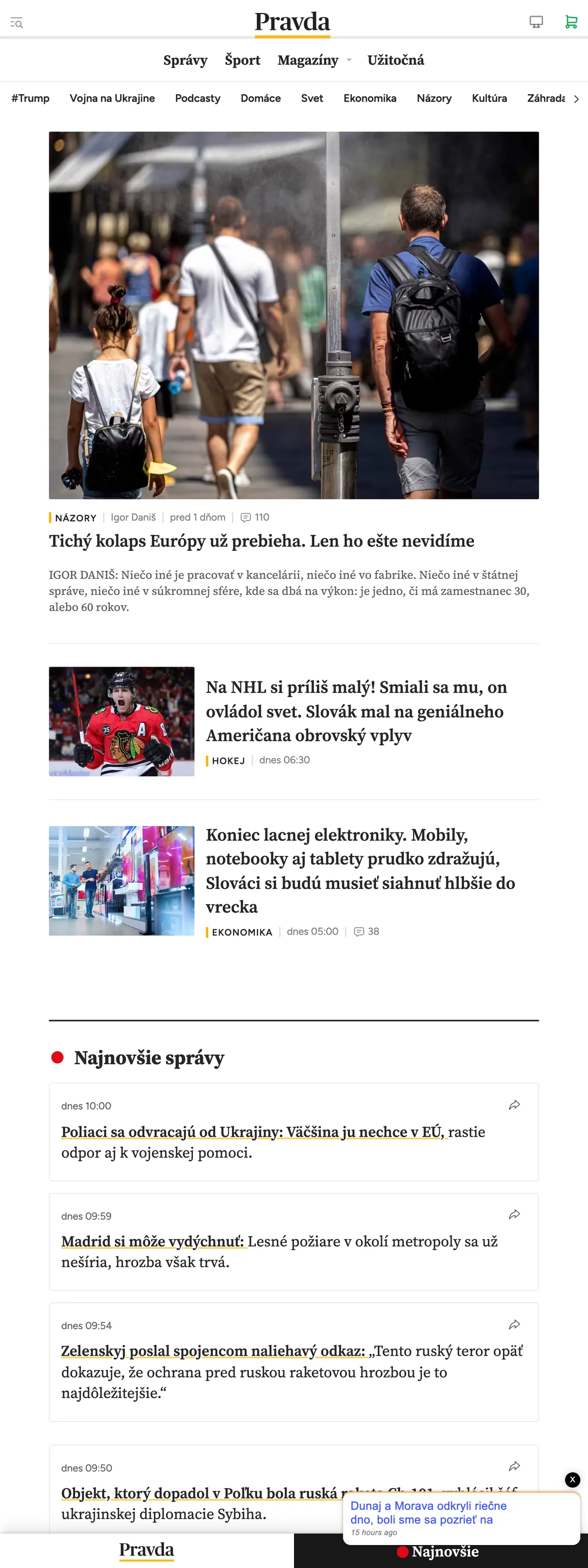 Screenshot of the Pravda front page