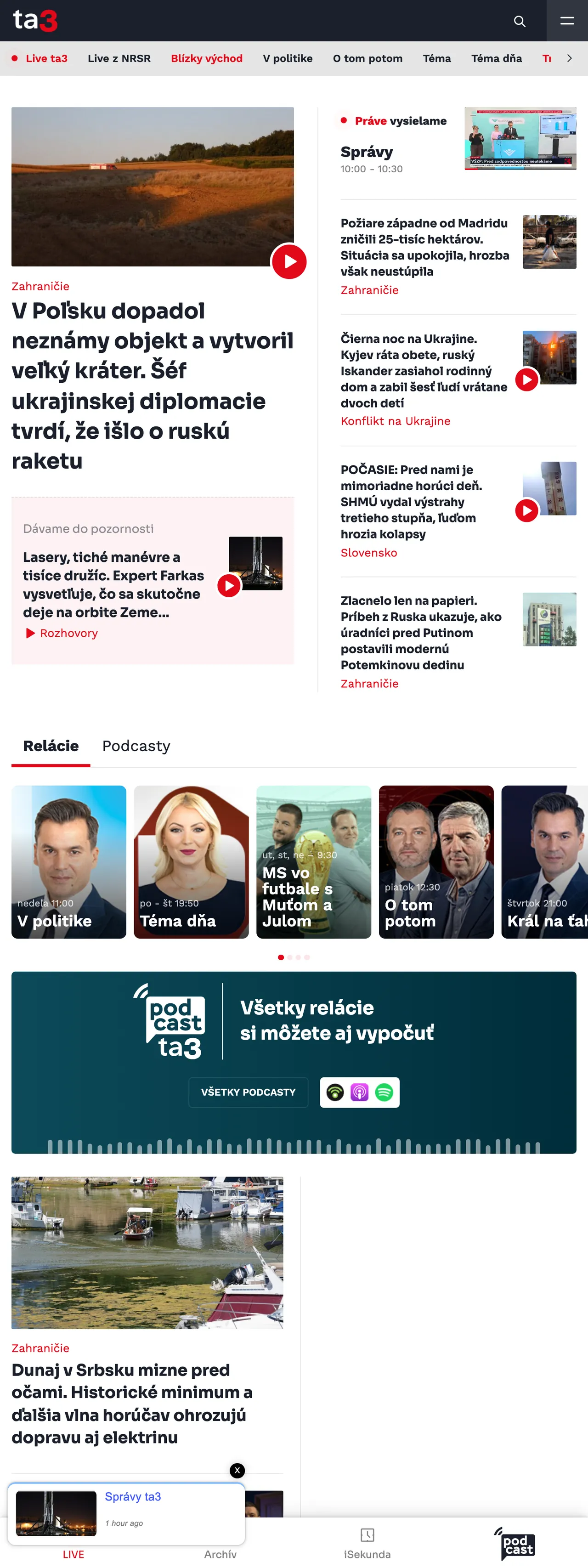 Screenshot of the TA3 front page