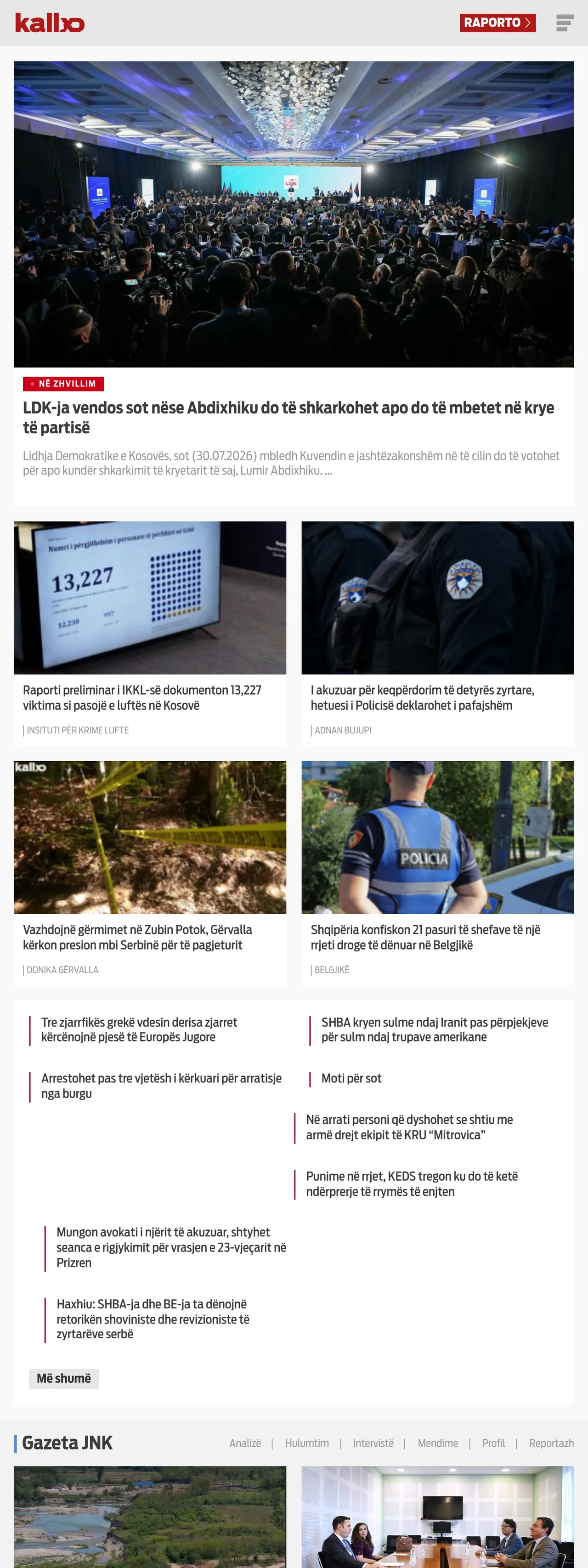 Screenshot of the Kallxo front page