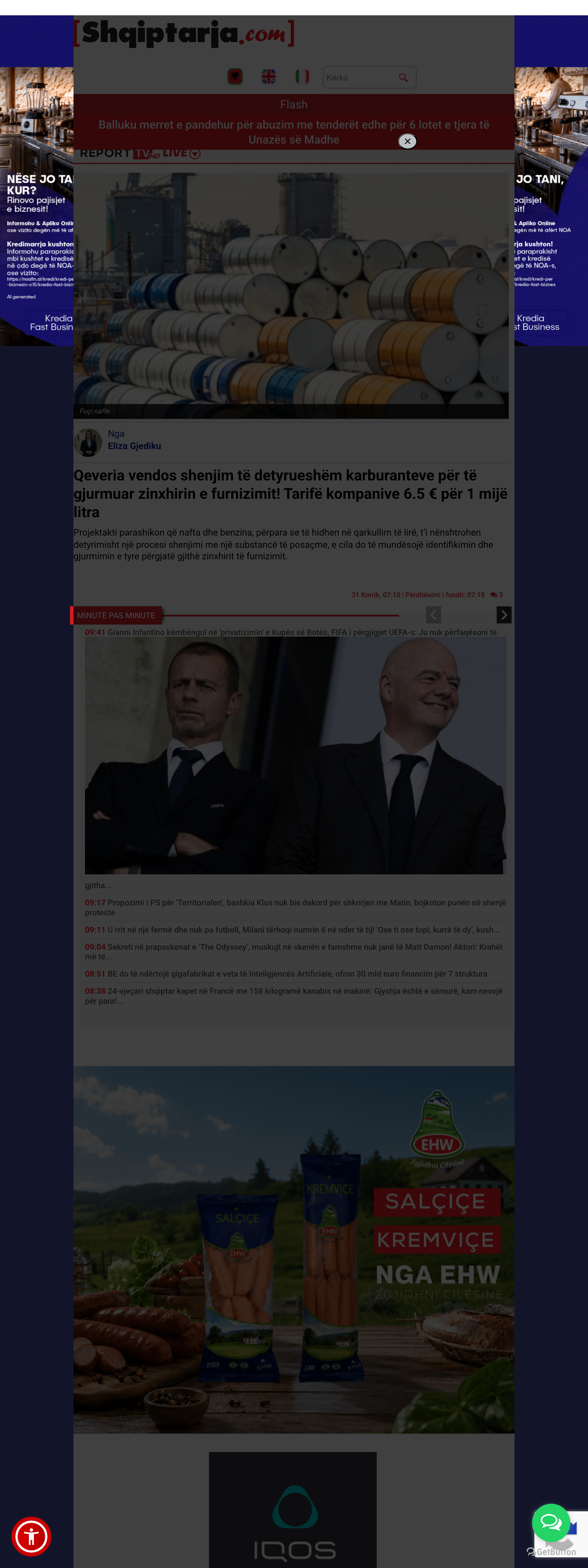Screenshot of the Shqiptarja.com front page