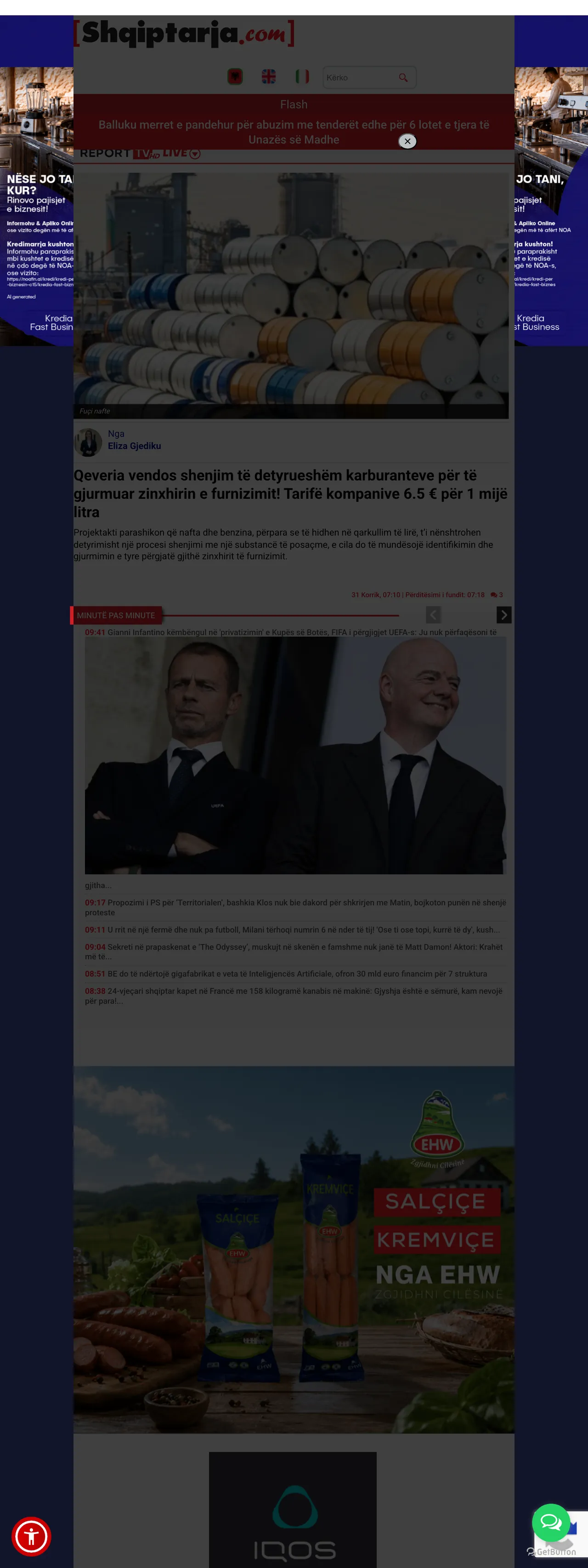 Screenshot of the Shqiptarja.com front page