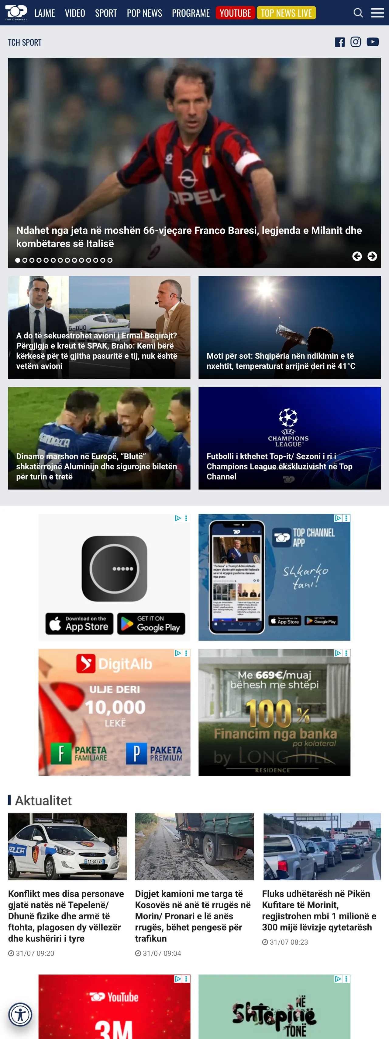 Screenshot of the Top Channel front page