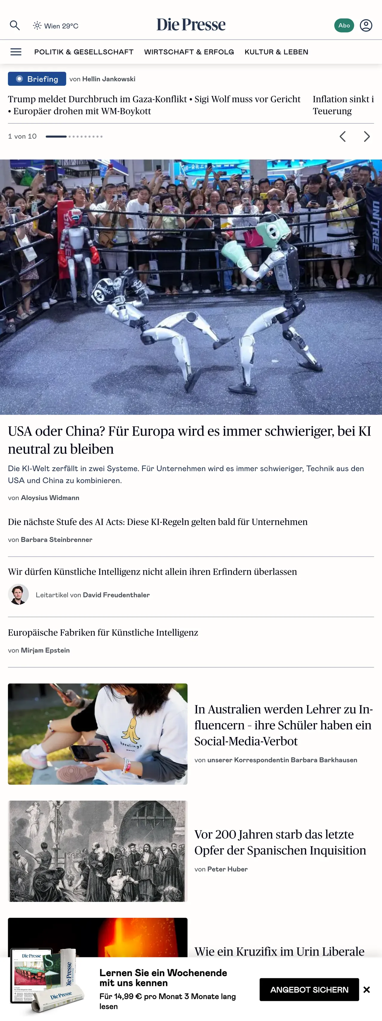 Screenshot of the Die Presse front page