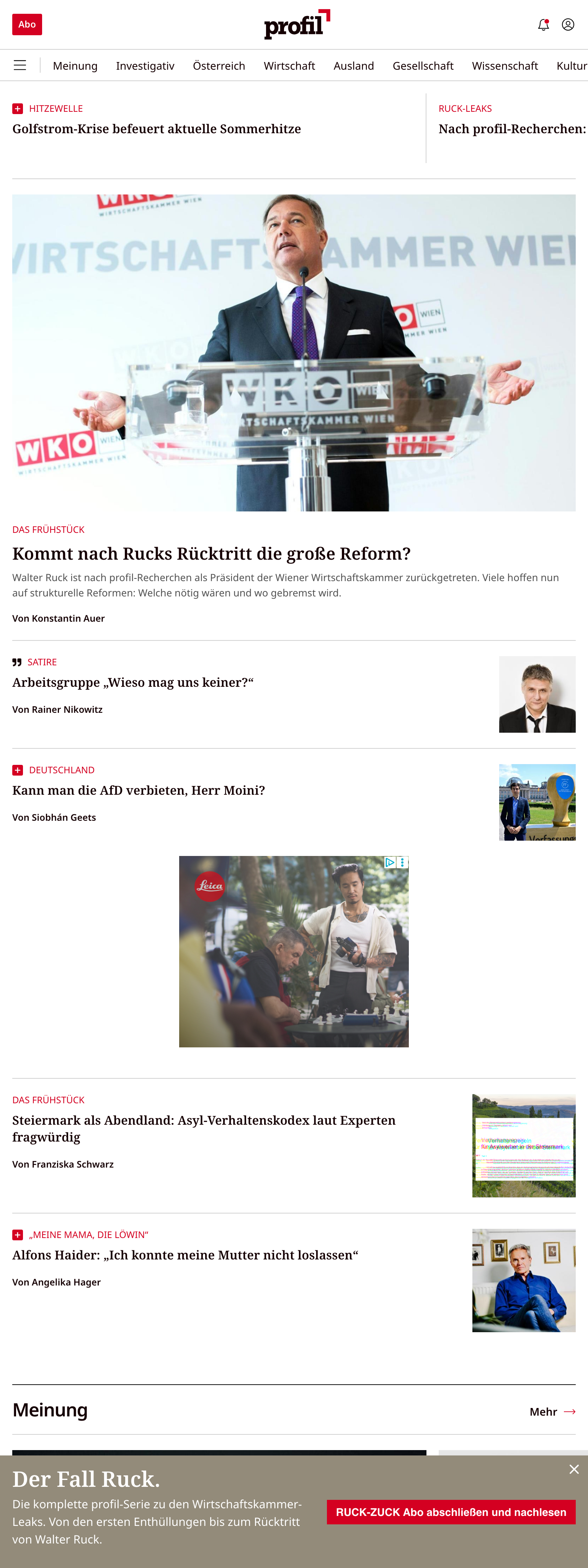Screenshot of the profil front page