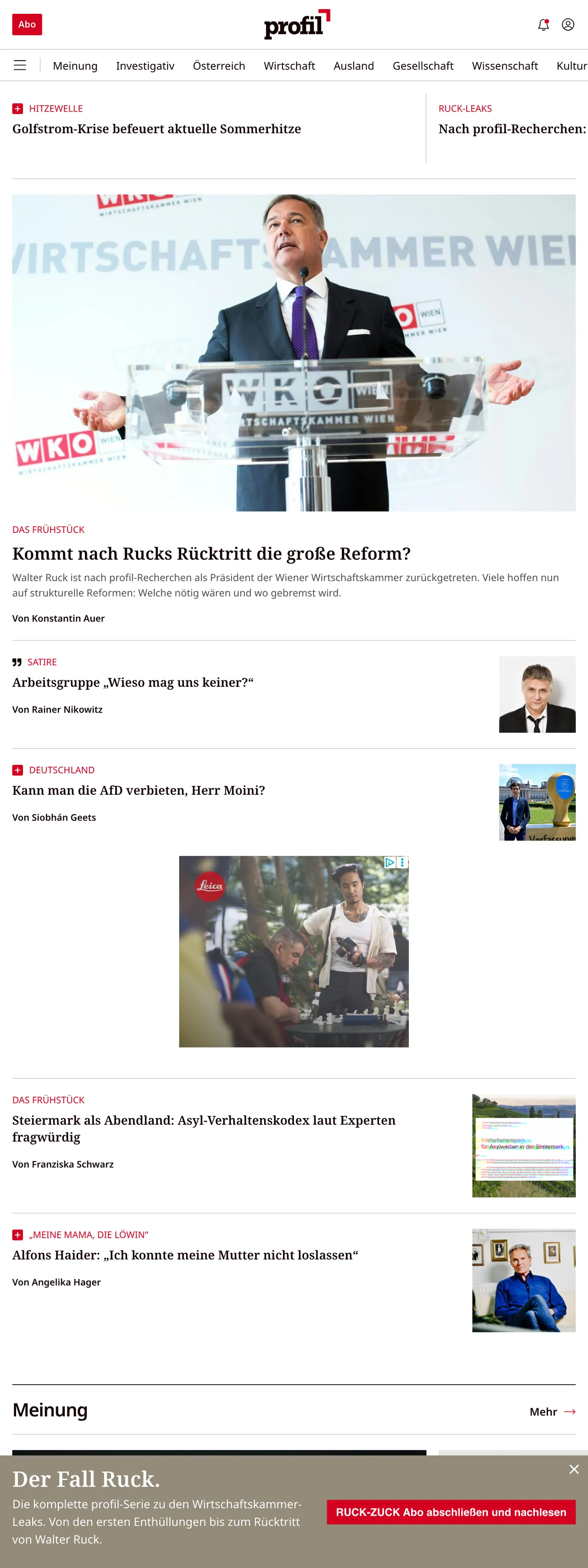 Screenshot of the profil front page