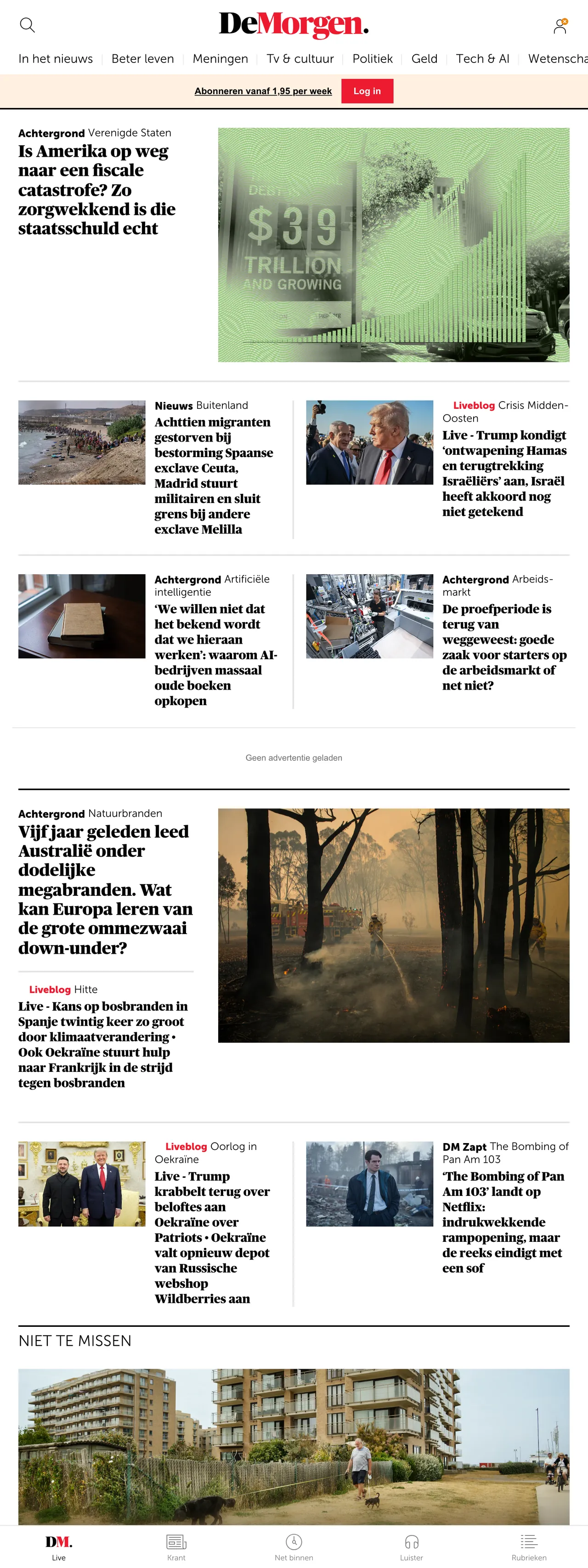 Screenshot of the De Morgen front page