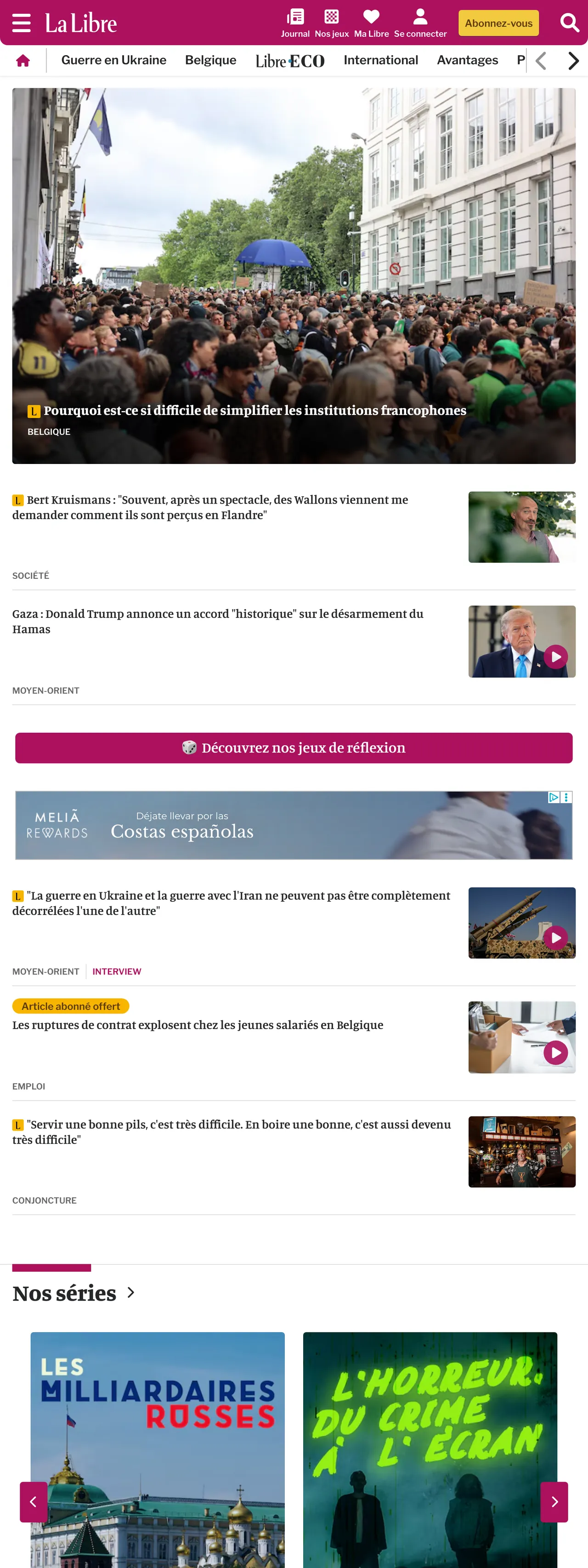 Screenshot of the La Libre front page