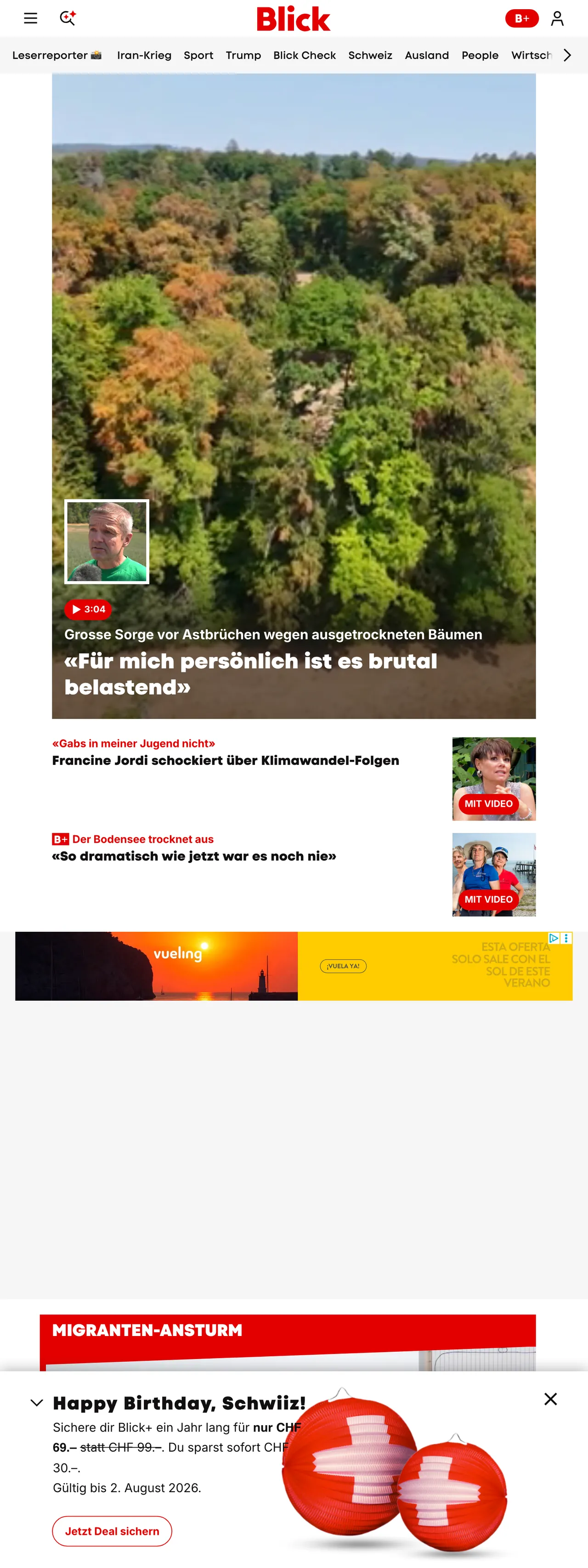 Screenshot of the Blick front page