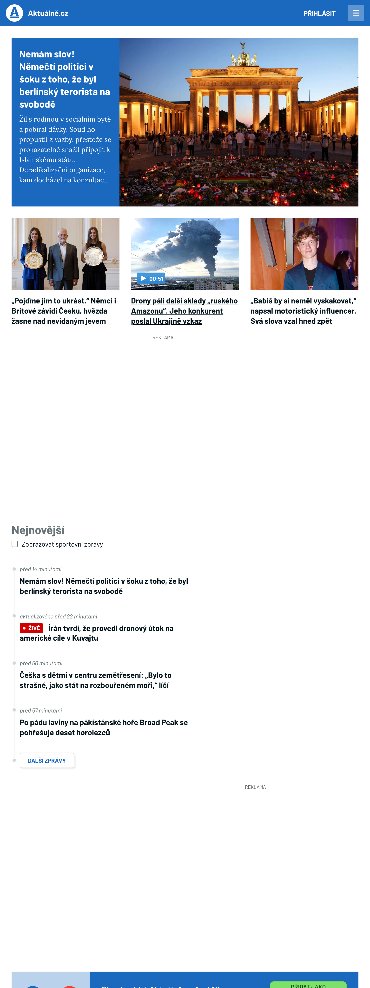 Screenshot of the Aktuálně.cz front page