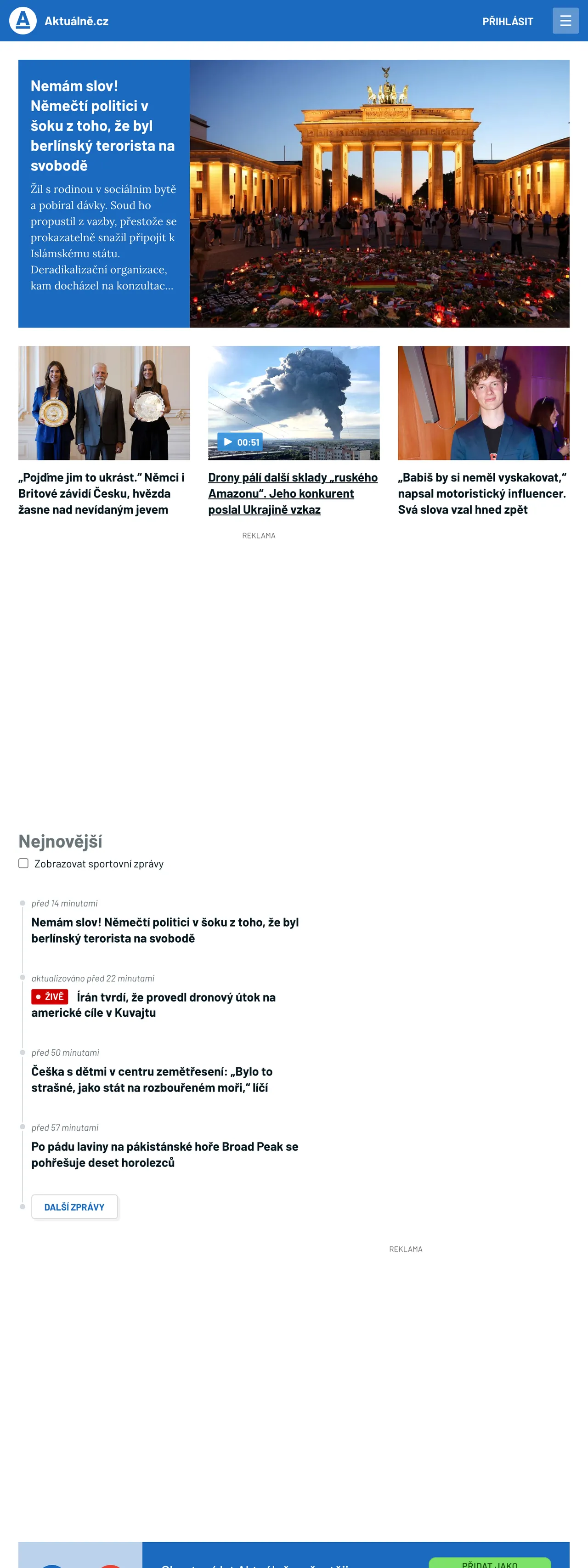 Screenshot of the Aktuálně.cz front page
