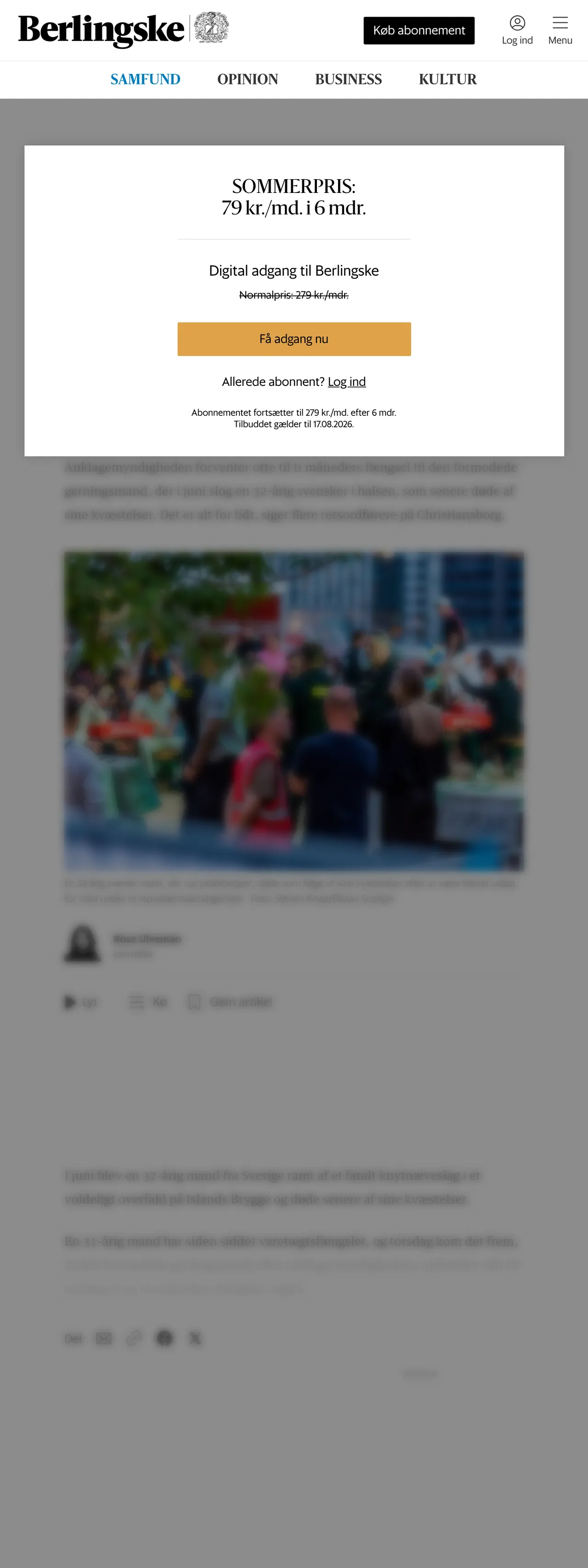 Screenshot of the Berlingske front page
