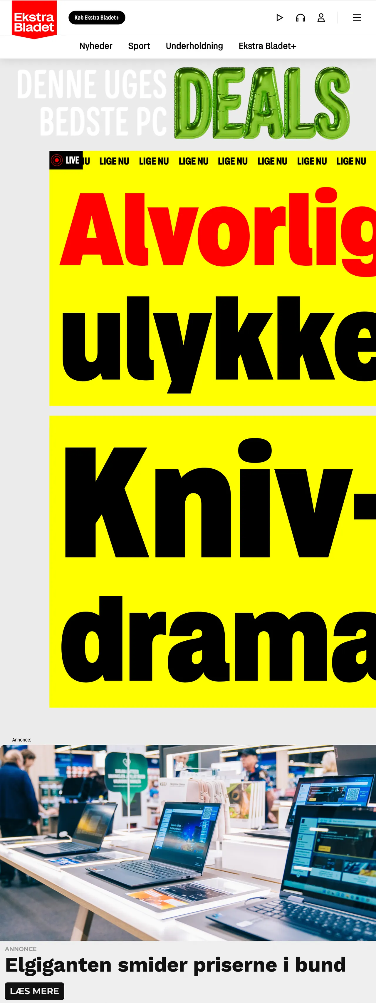 Screenshot of the Ekstra Bladet front page