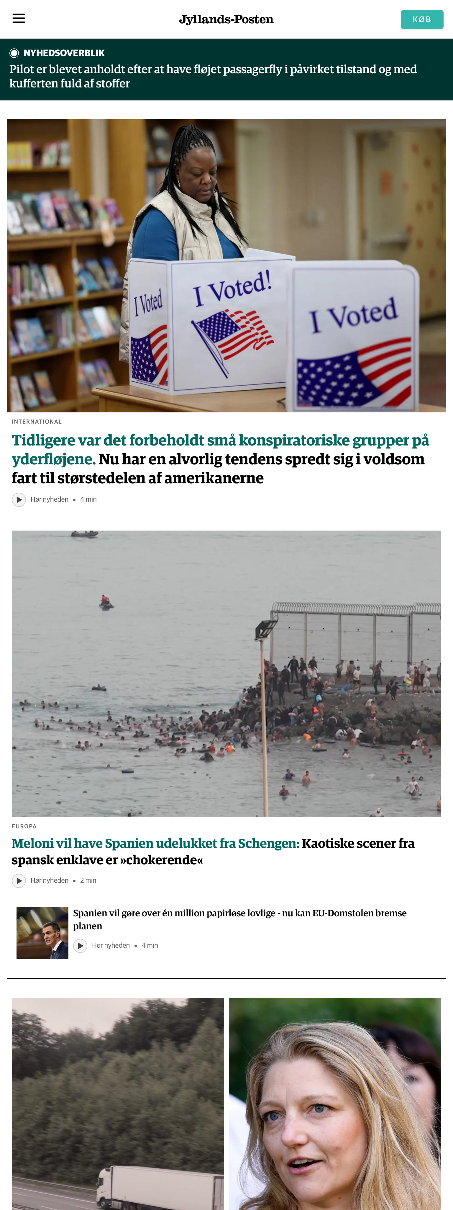 Screenshot of the Jyllands-Posten front page