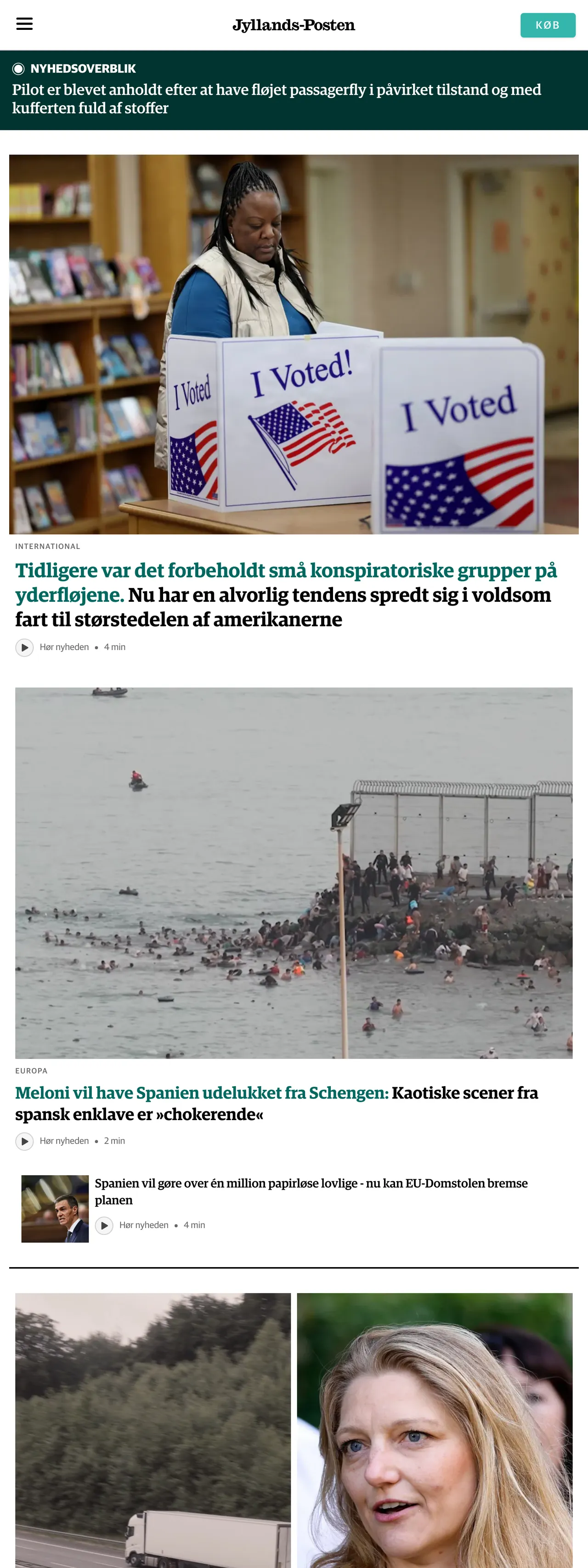 Screenshot of the Jyllands-Posten front page