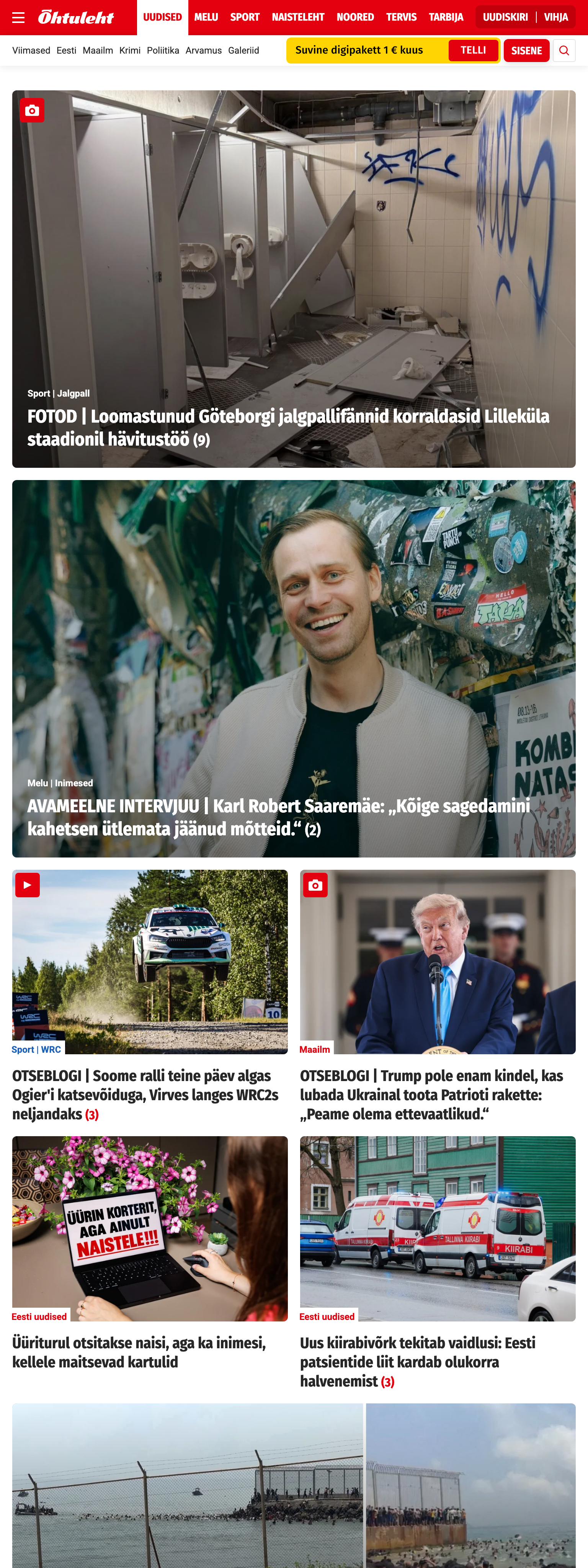 Screenshot of the Õhtuleht front page