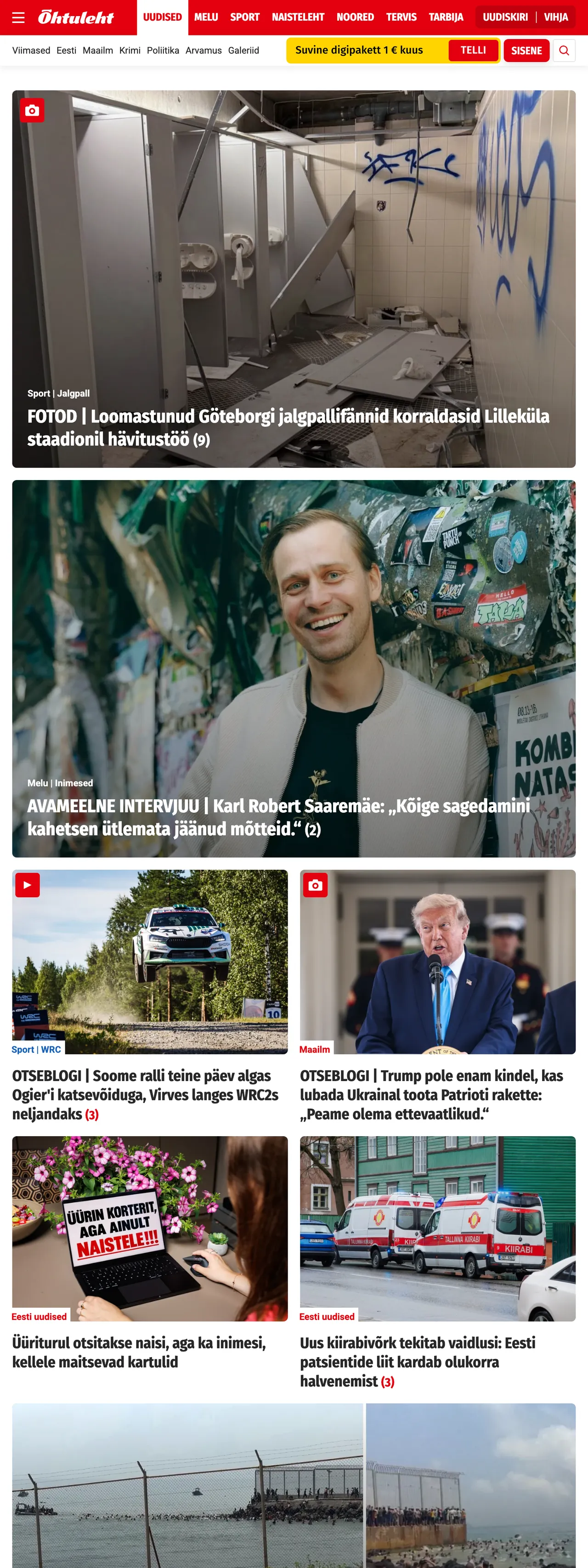 Screenshot of the Õhtuleht front page
