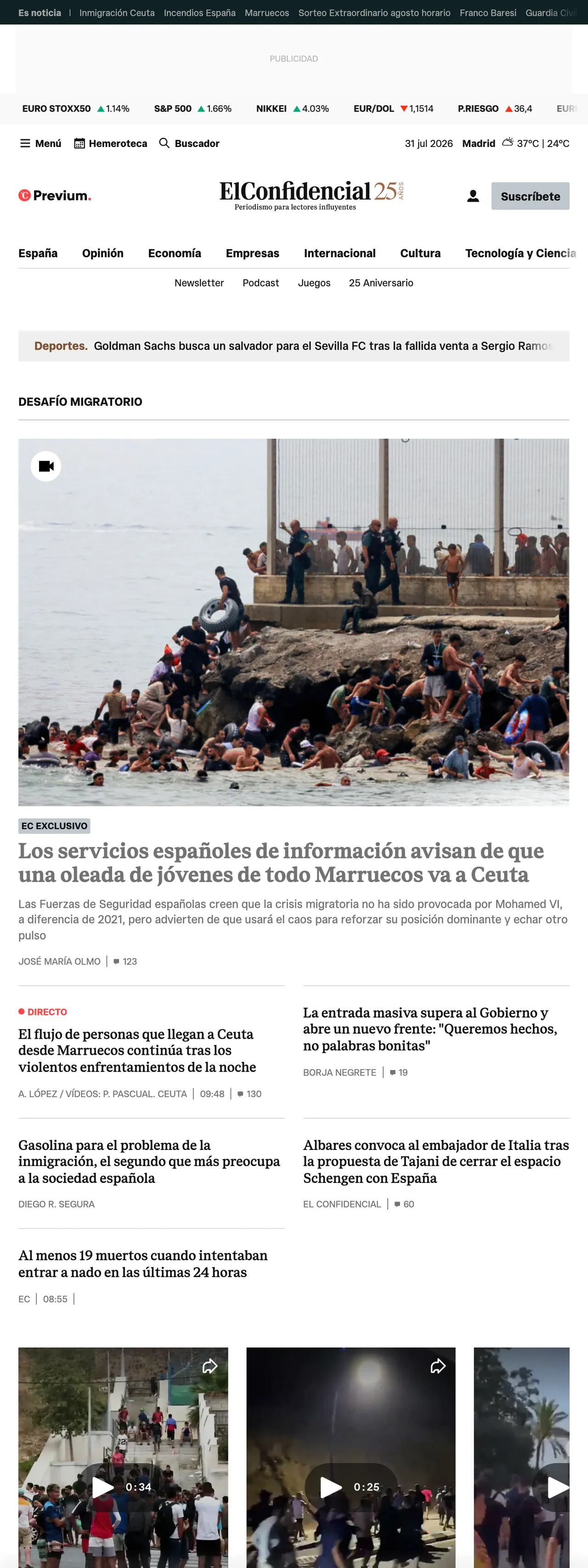 Screenshot of the El Confidencial front page