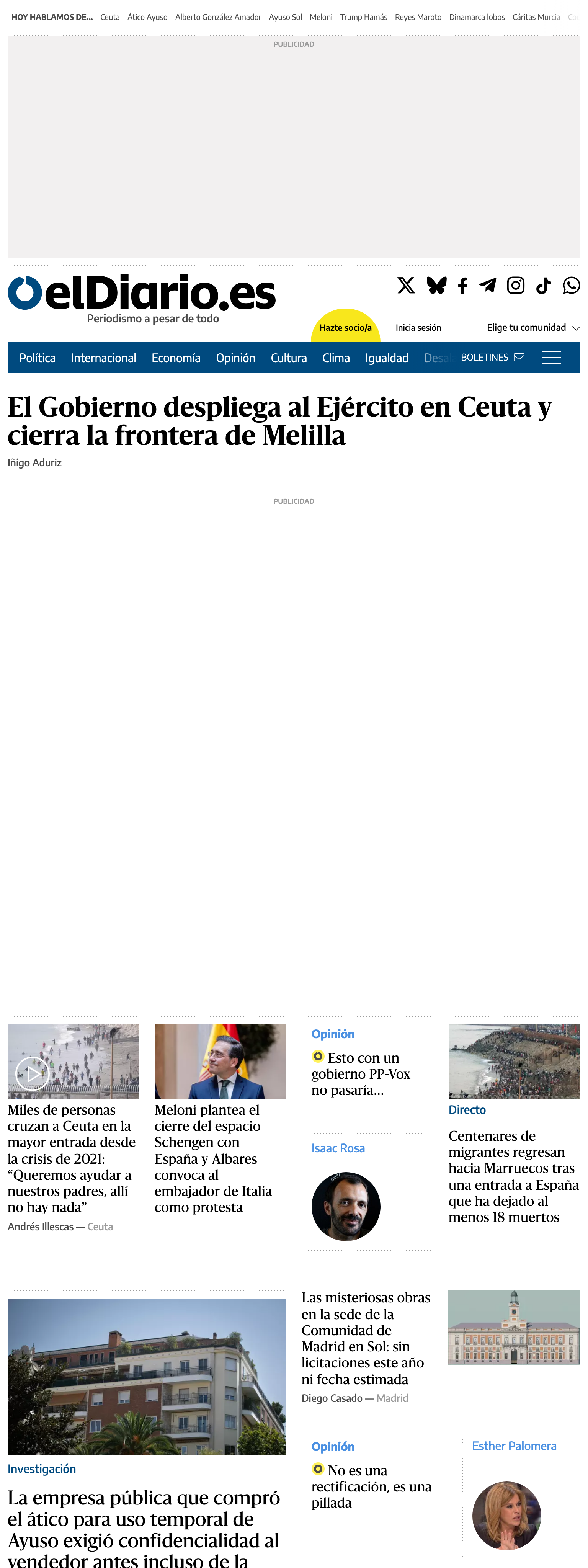 Screenshot of the elDiario.es front page