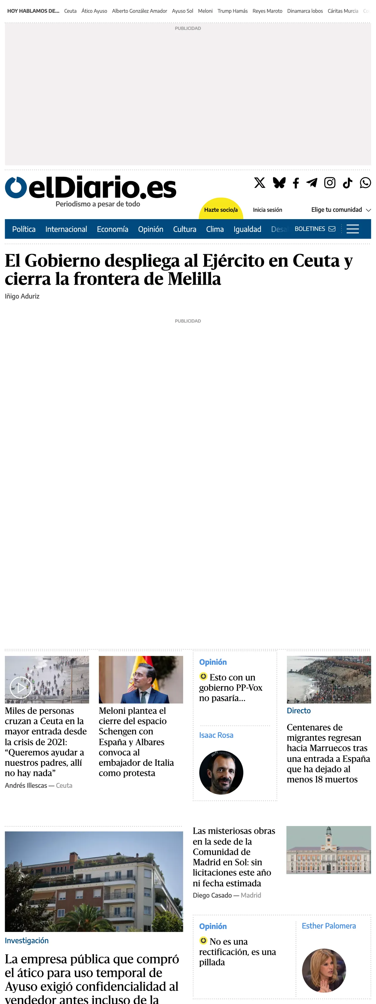 Screenshot of the elDiario.es front page