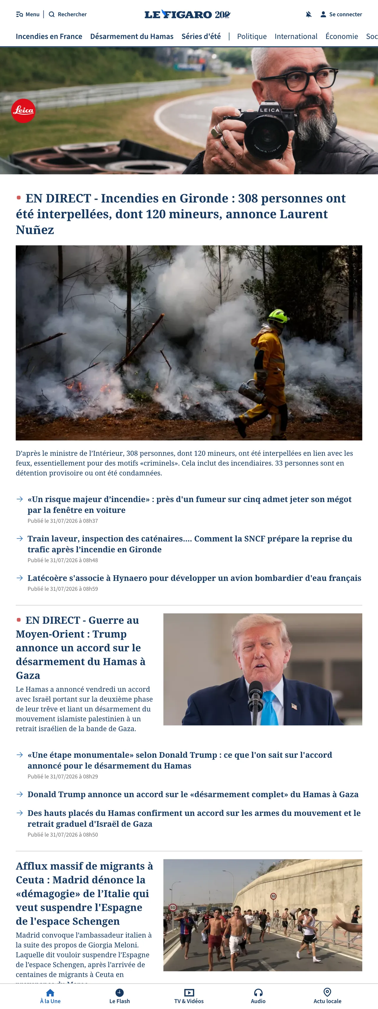 Screenshot of the Le Figaro front page