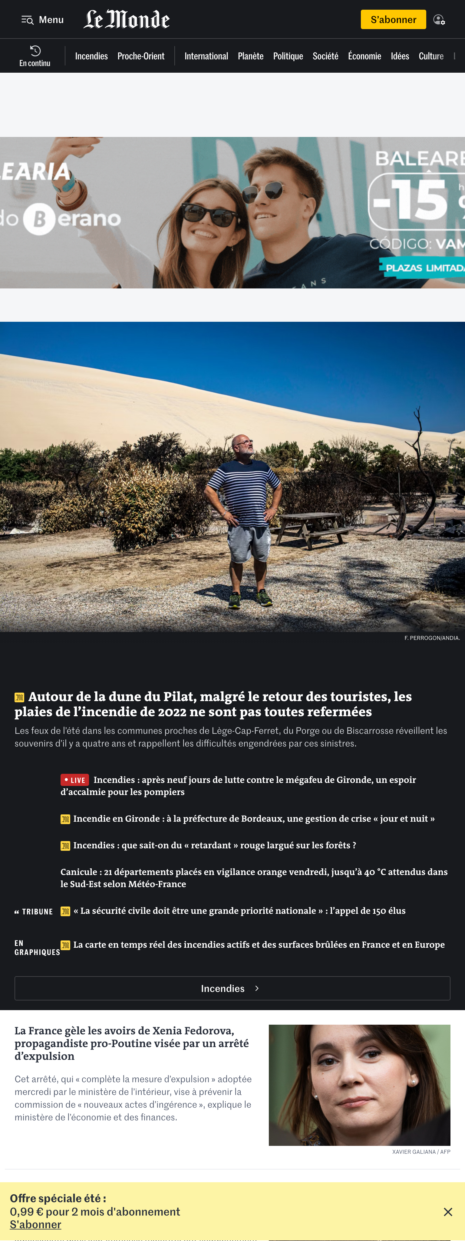 Screenshot of the Le Monde front page