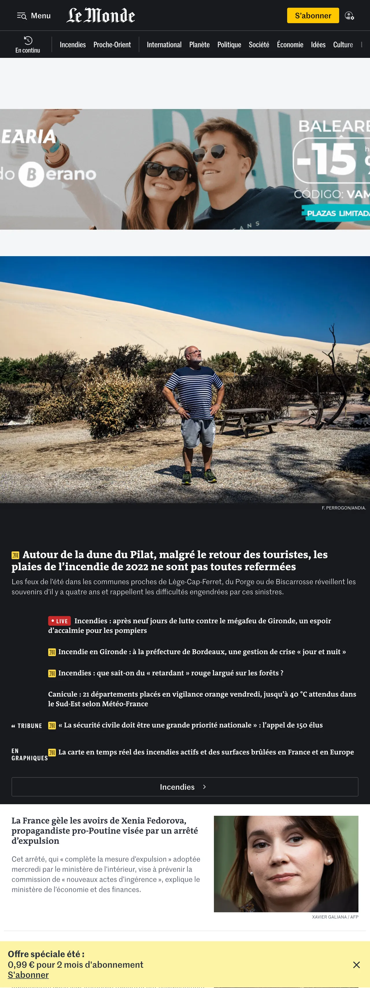 Screenshot of the Le Monde front page