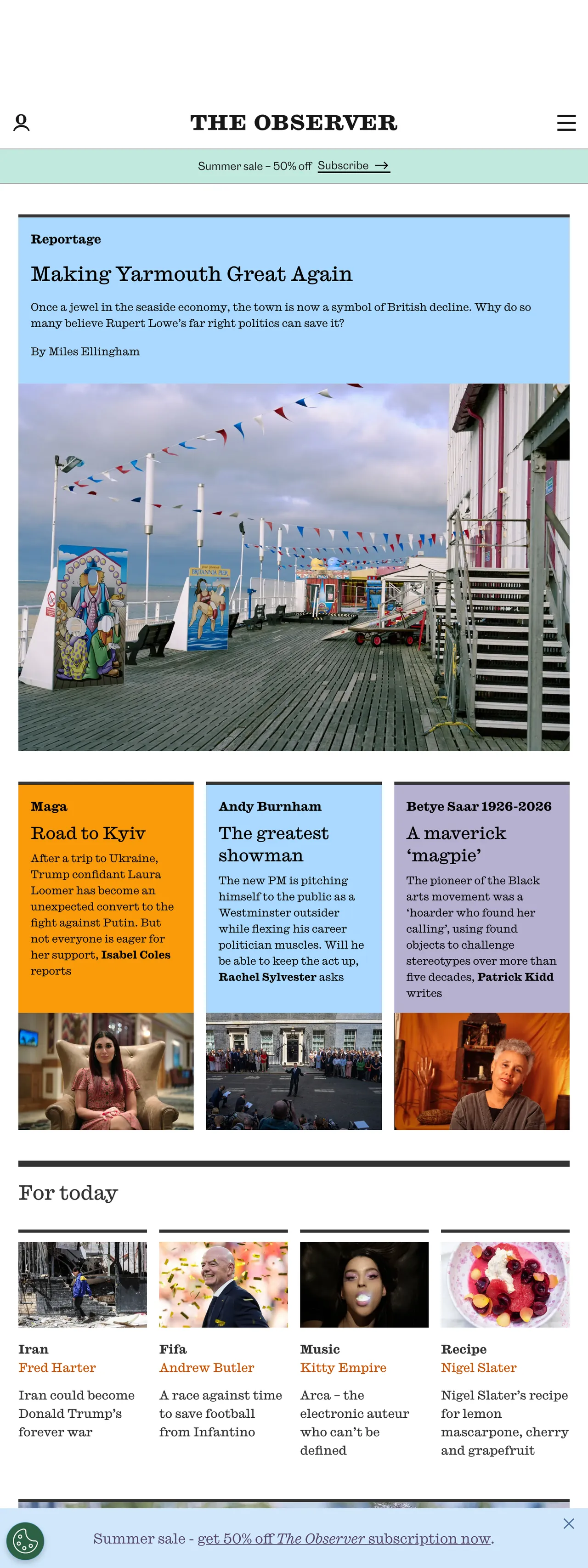 Screenshot of the The Observer front page
